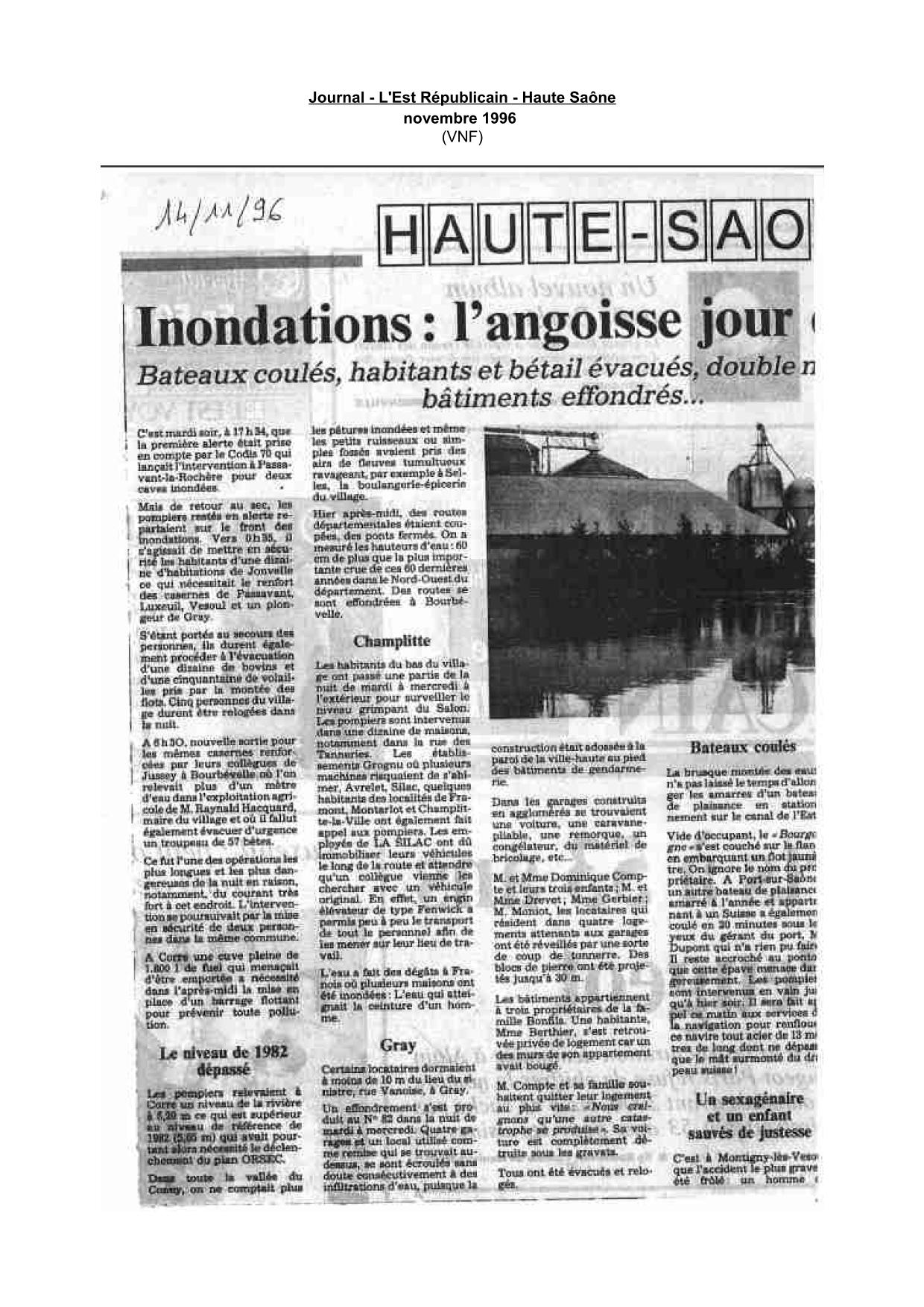 Journal - L'Est Républicain - 1996 - Haute Saône
