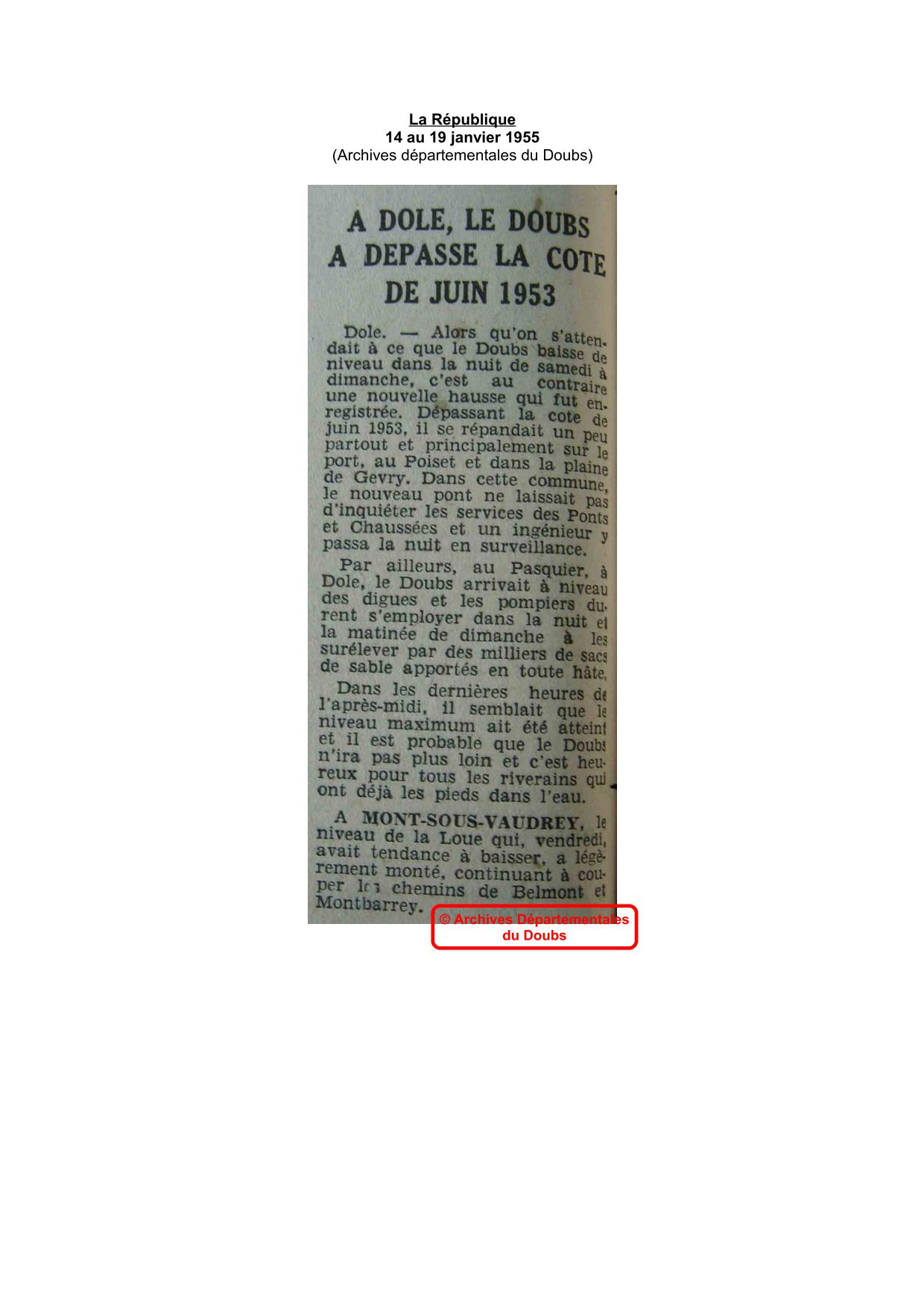 Journal - La République - 1955 - Région de Dole