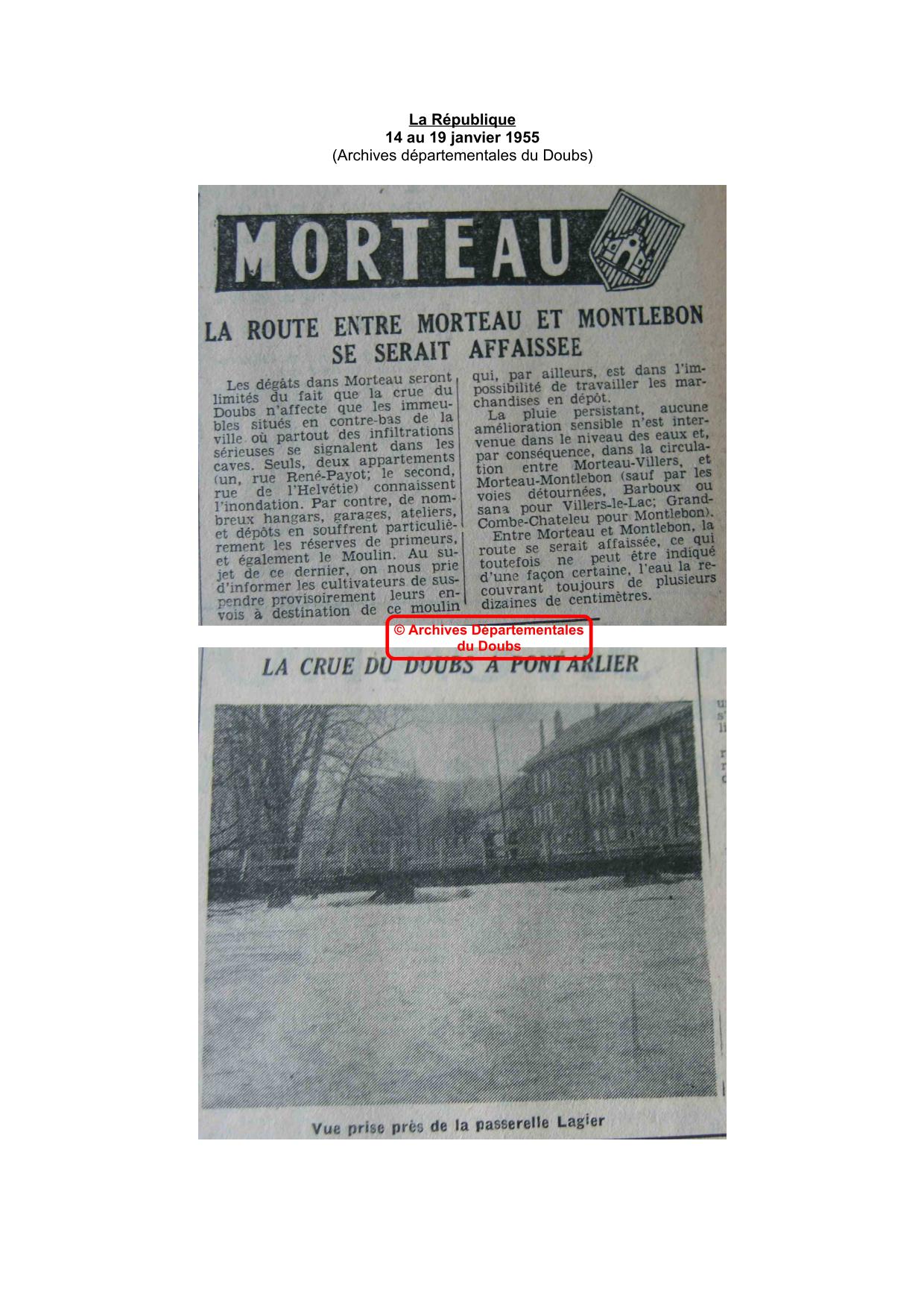 Journal - La République - 1955 - Région de Pontarlier