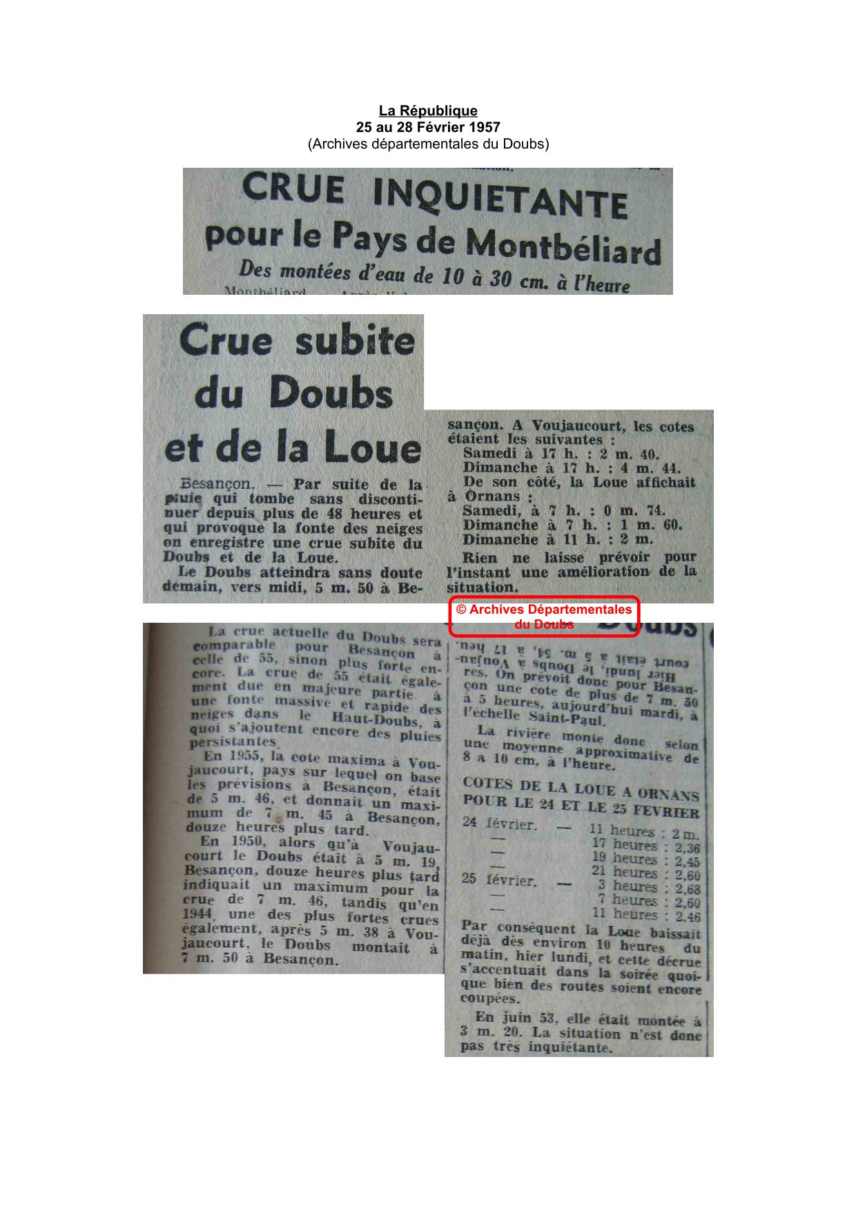 Journal - La République - 1957 - Pays de Montbéliard - Partie 1