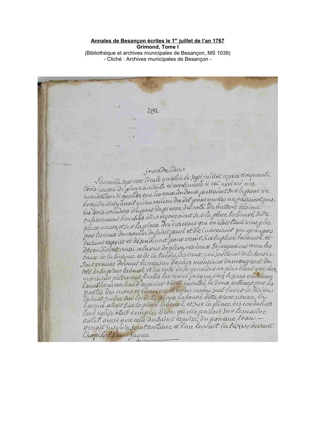 Annales de Besançon écrites le 1er juillet de l'an 1767 - 1734           