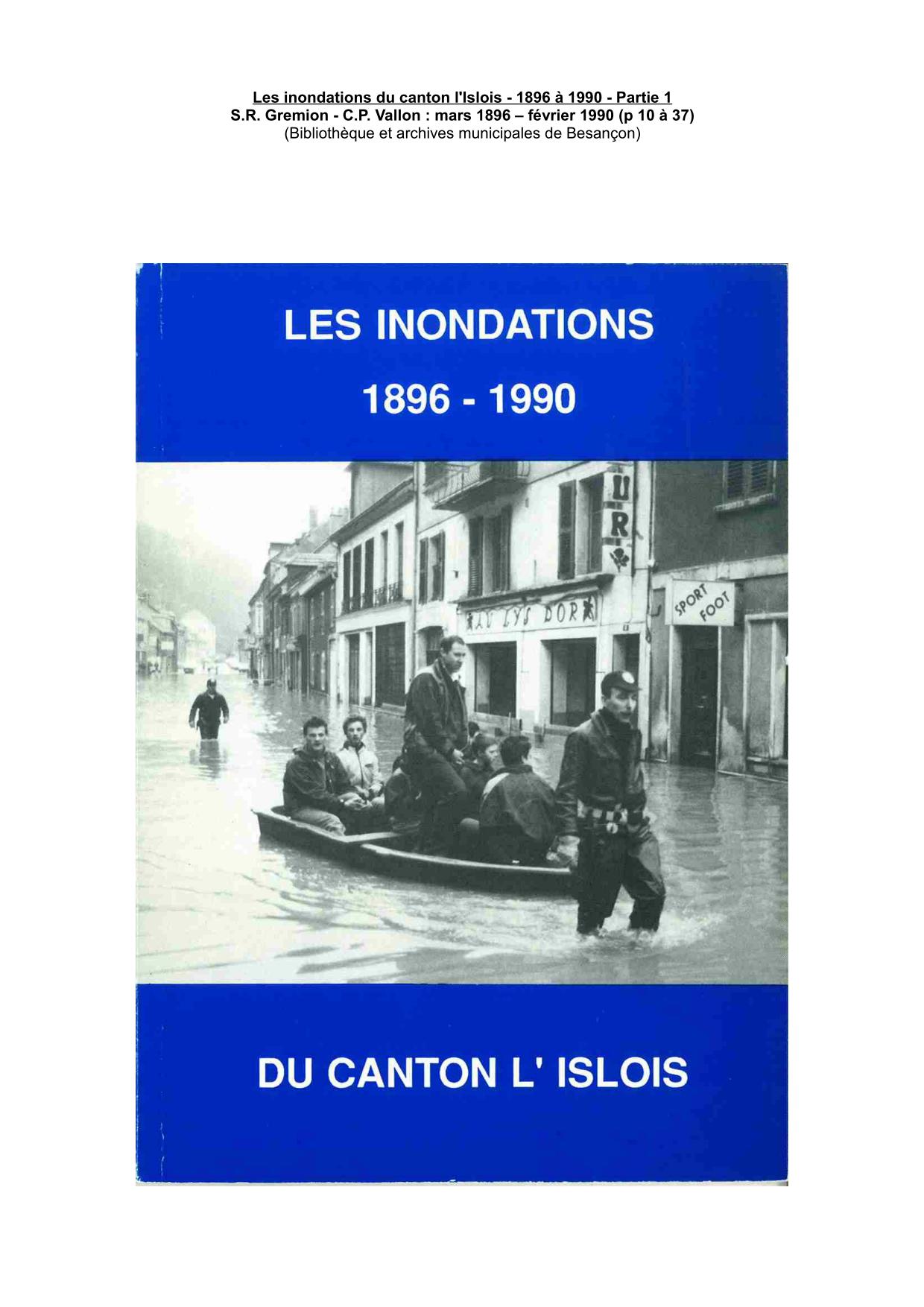 Les inondations du canton l'Islois - 1896 à 1990 - Partie 1