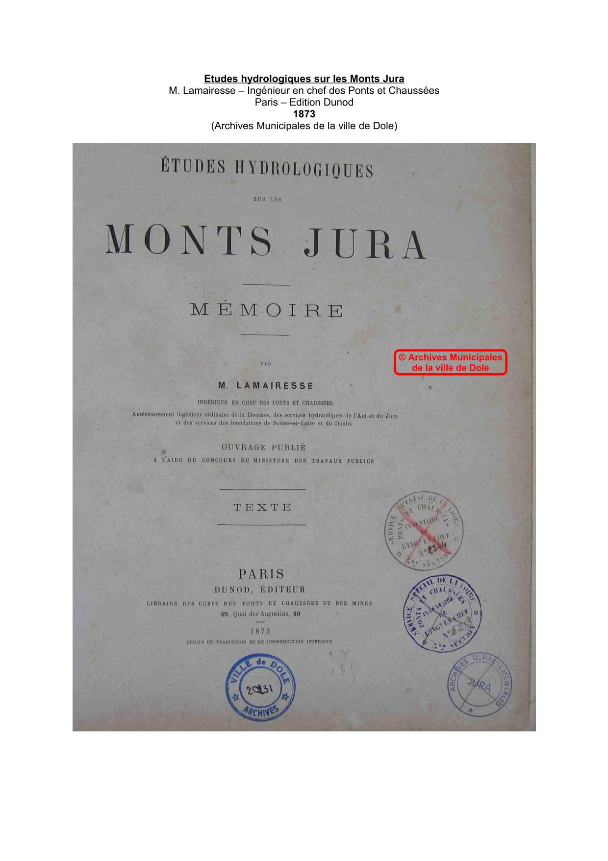 Études hydrologiques sur les Monts Jura