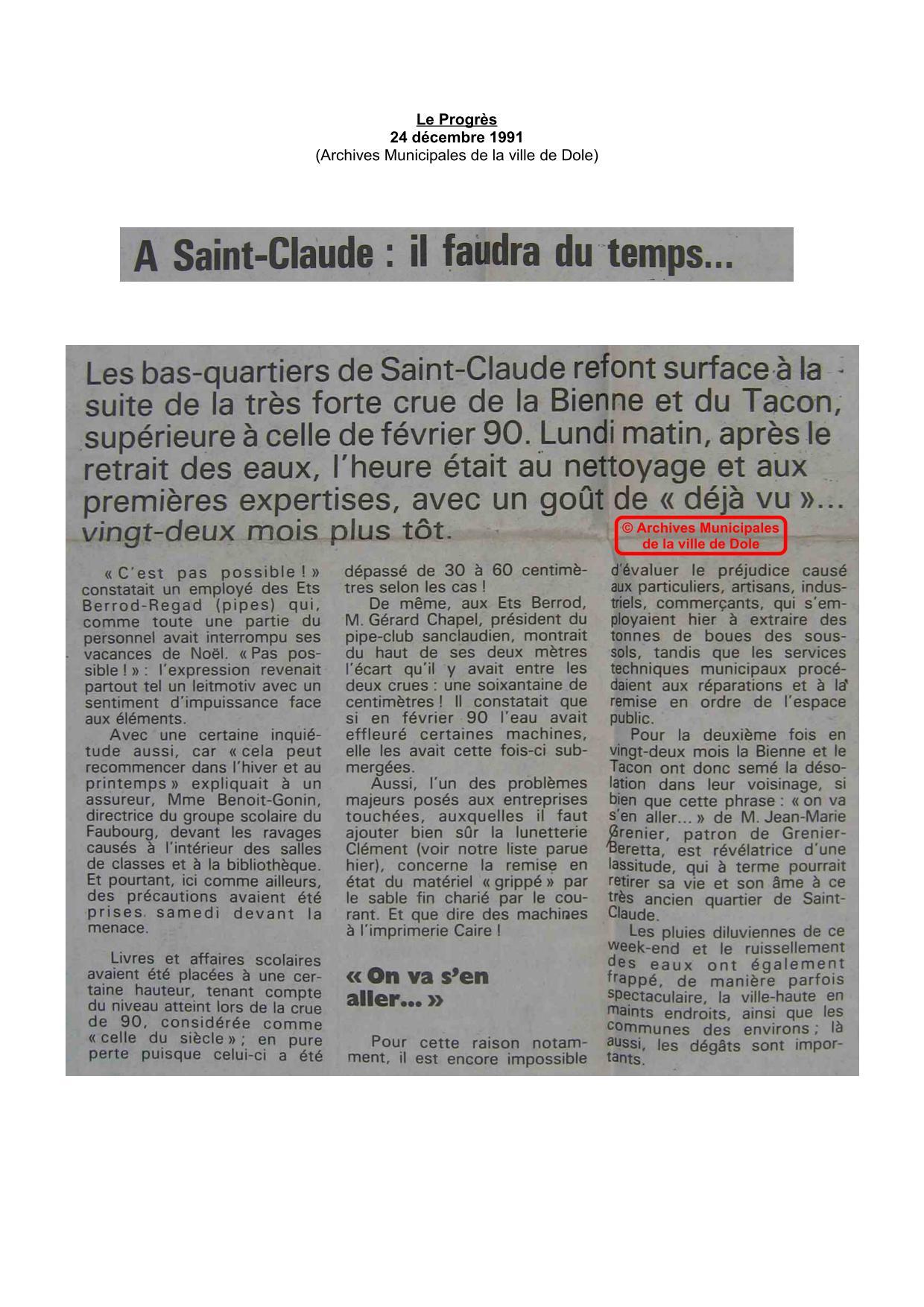Journal - Le Progrès - 1991 - Saint Claude