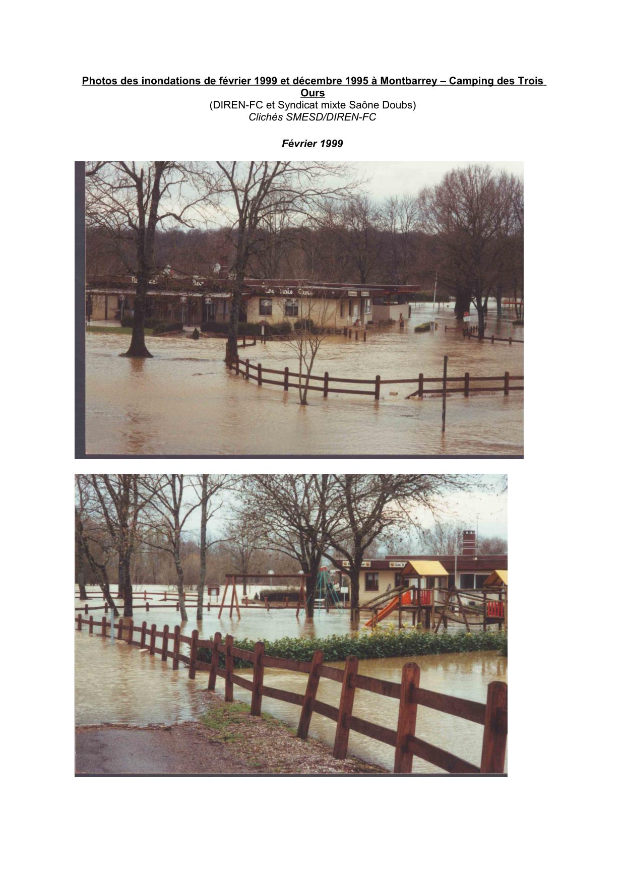 Photos des inondations de février 1999 et décembre 1995 à Montbarrey – Camping des Trois Ours