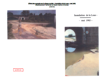 Effets des courants sur le réseau routier – inondation de la Loue – mai 1983