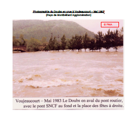 Photographie du Doubs en crue à Voujeaucourt – Mai 1983