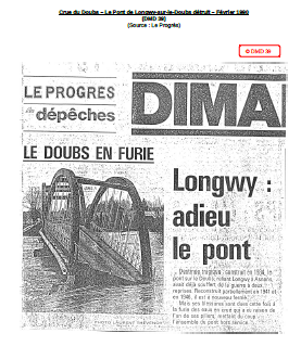 Crue du Doubs – Le Pont de Longwy-sur-le-Doubs détruit – Février 1990