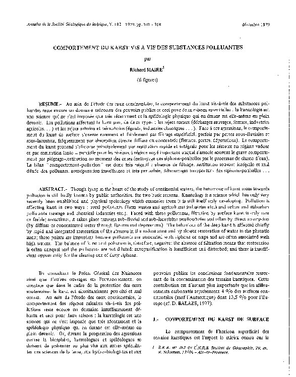Publié dans les Annales de la Société géologique de Belgique, Volume 102 (1979), Fascicule 1, 101 - 108.