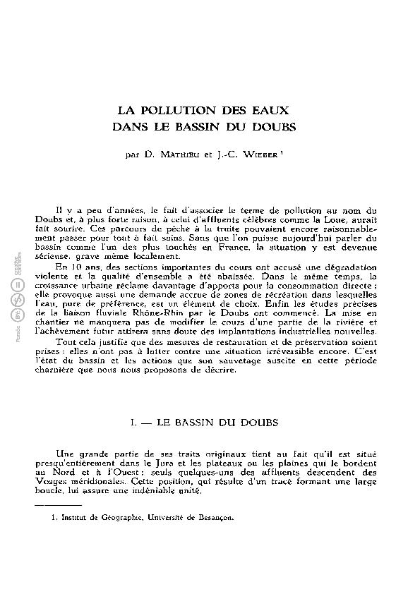 Publié dans la Revue de géographie de Lyon, vol. 50, n°1, 1975. pp. 59-75
