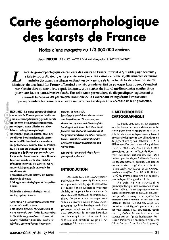Publié dans  Karstologia Année 1995 25 pp. 21-34 