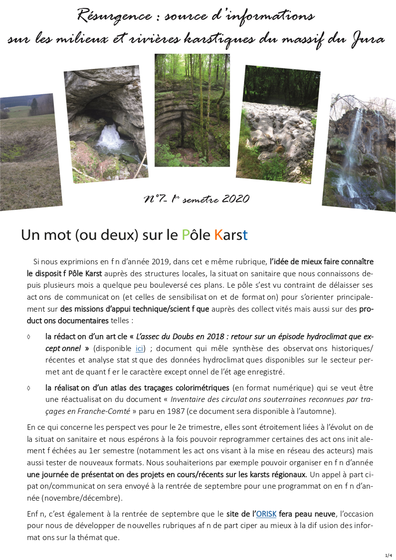 Newsletter du Pôle Karst