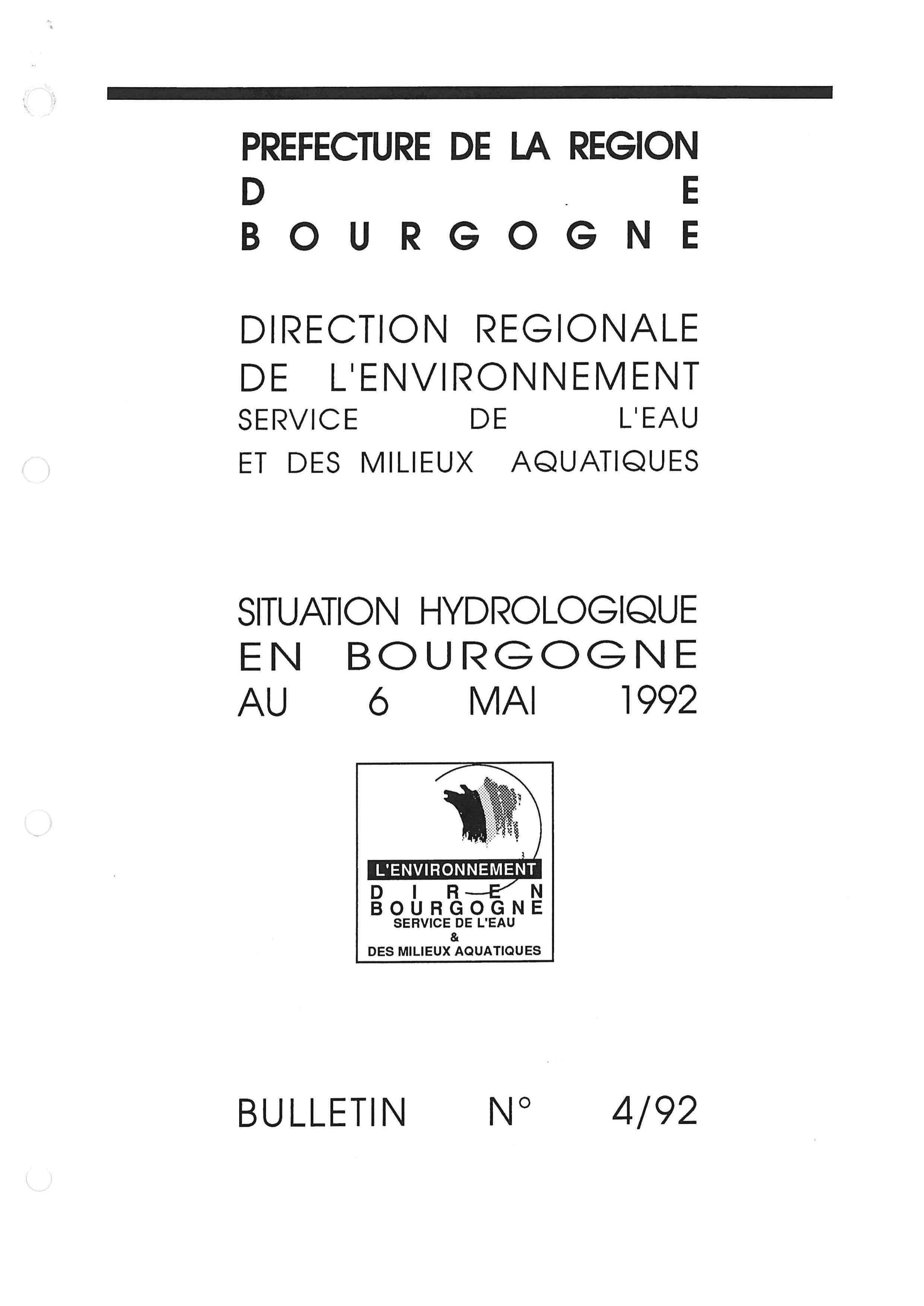 Bulletin hydrologique du mois d'avril 1992