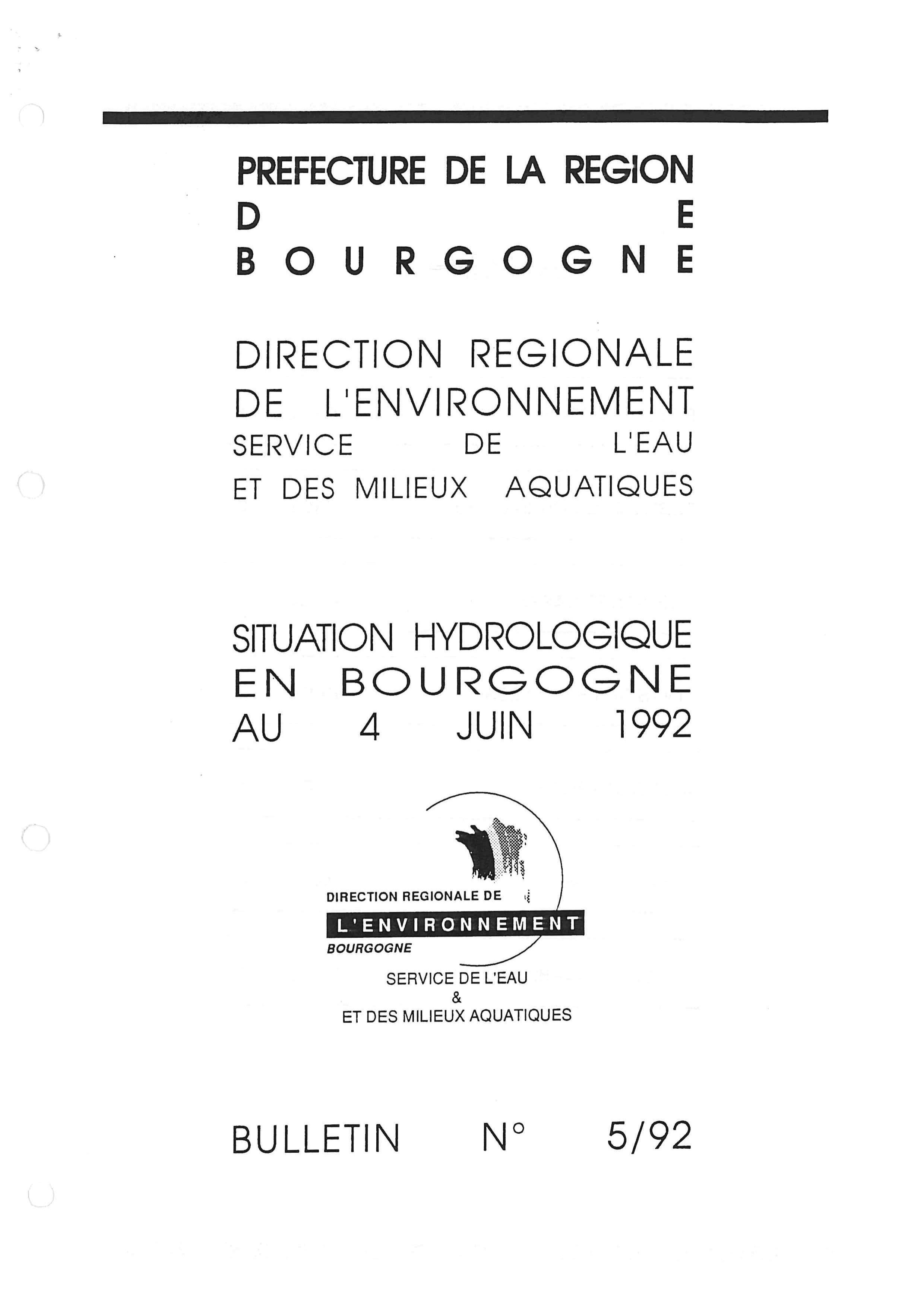 Bulletin hydrologique du mois de mai 1992