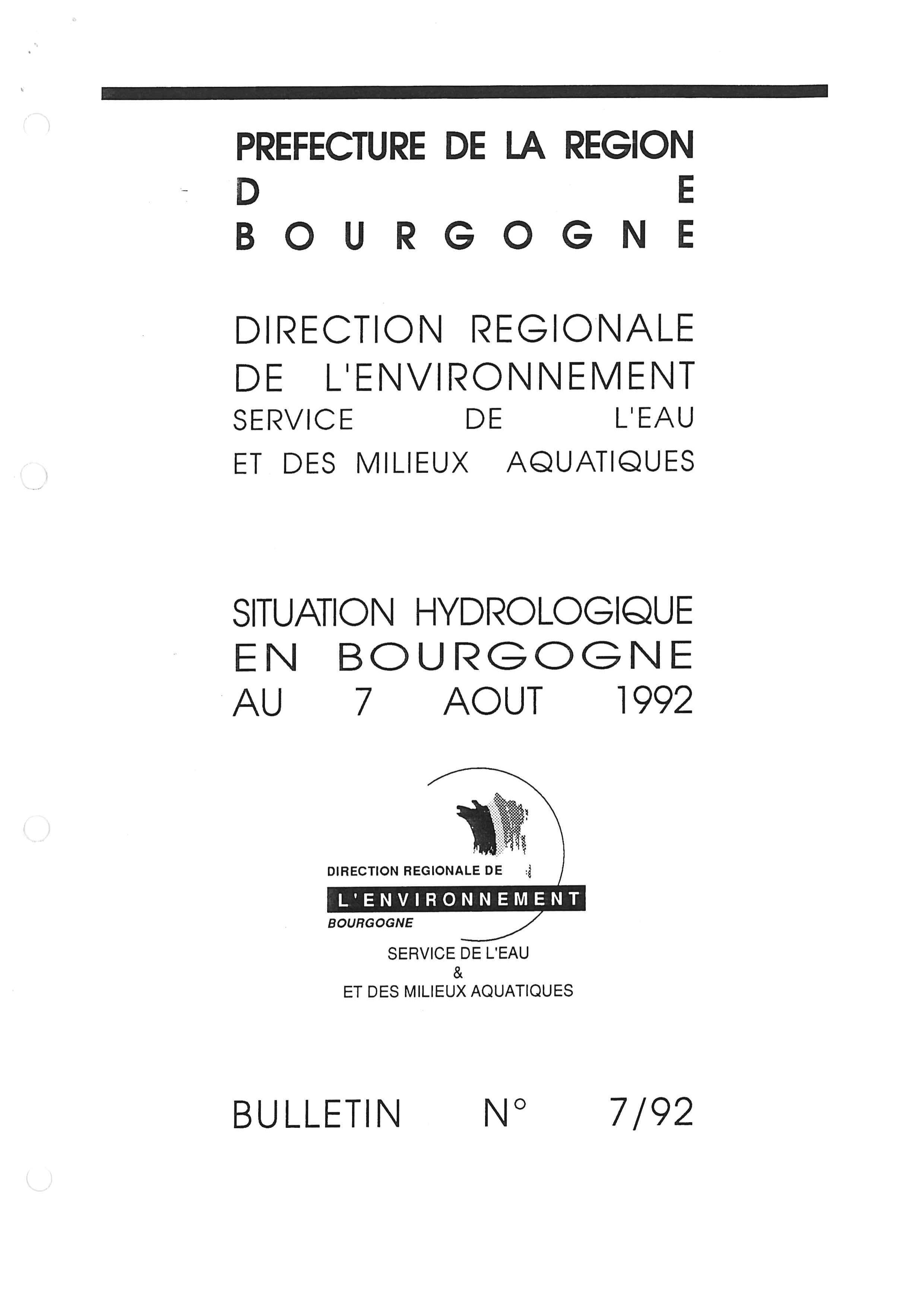 Bulletin hydrologique du mois de juillet 1992
