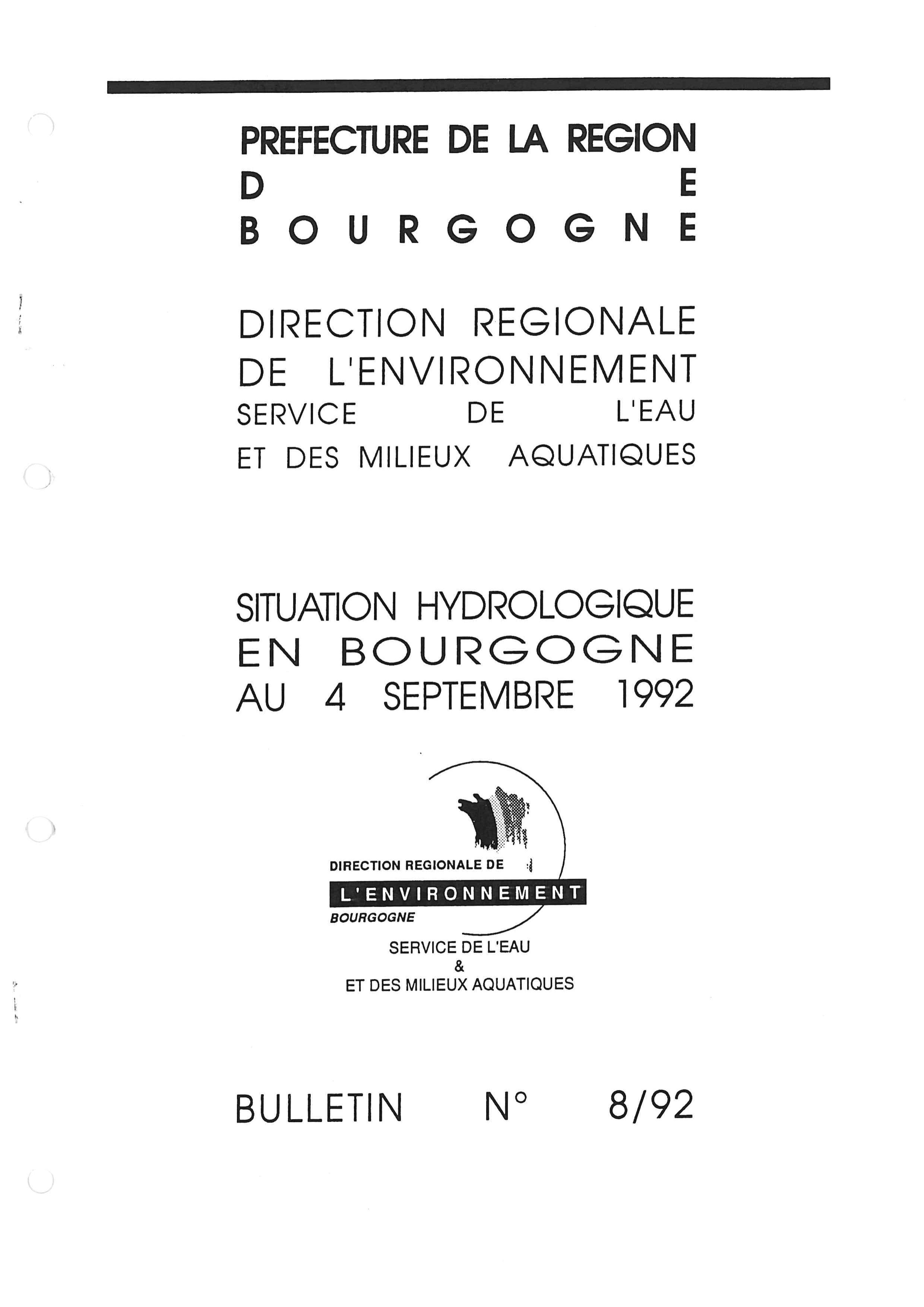 Bulletin hydrologique du mois d'août 1992