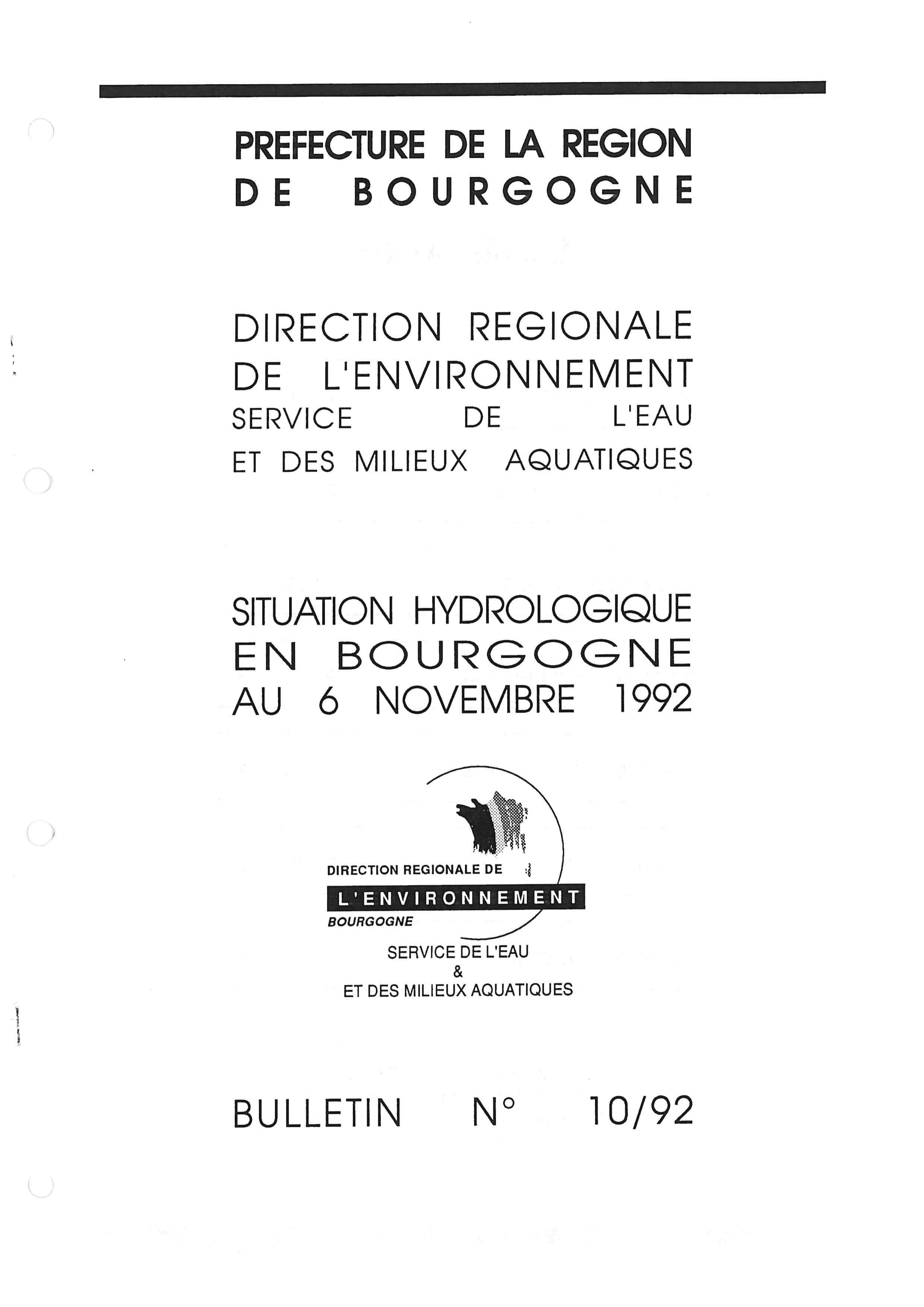 Bulletin hydrologique du mois d'octobre 1992