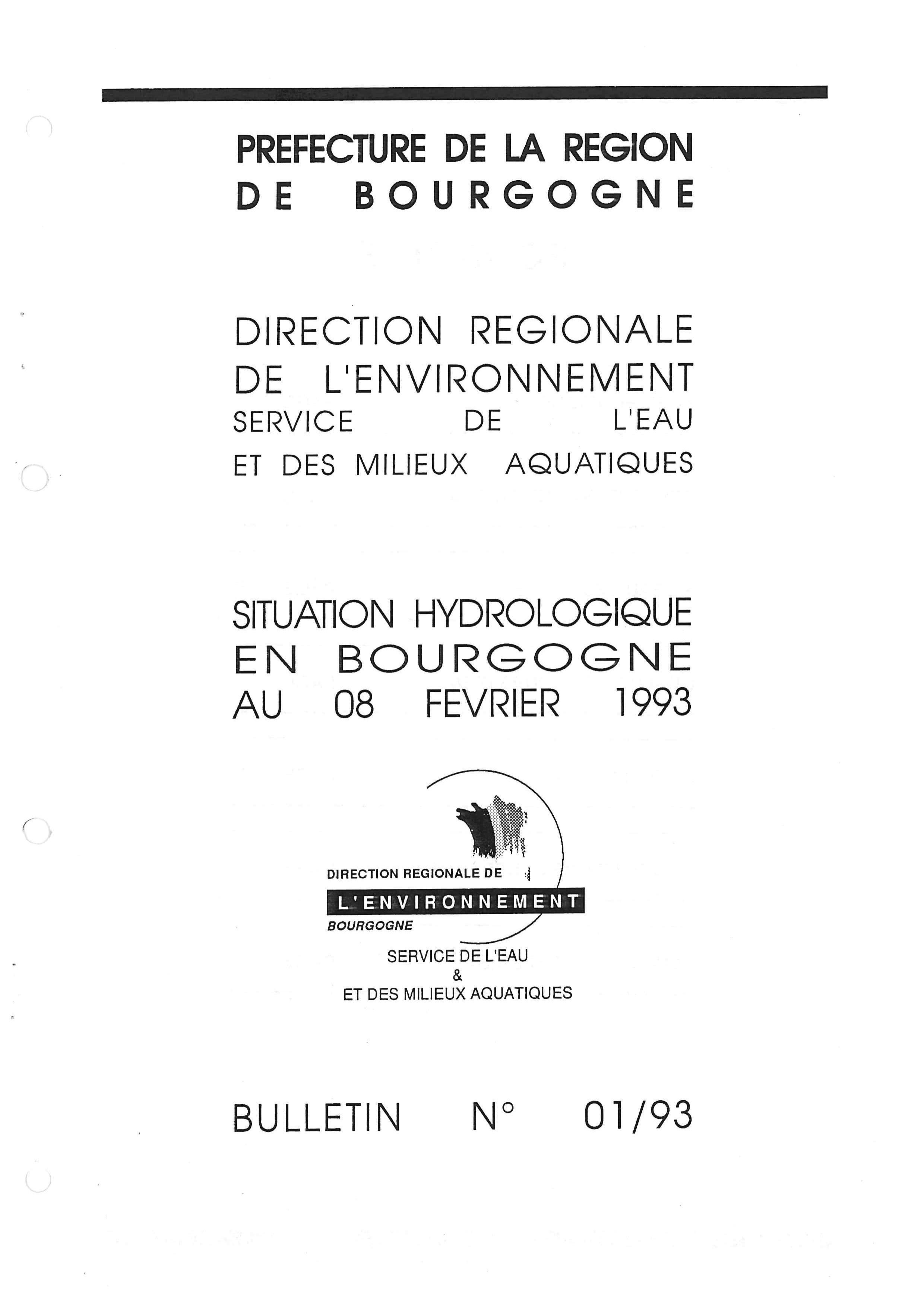 Bulletin hydrologique du mois de décembre 1992 et du mois de janvier 1993
