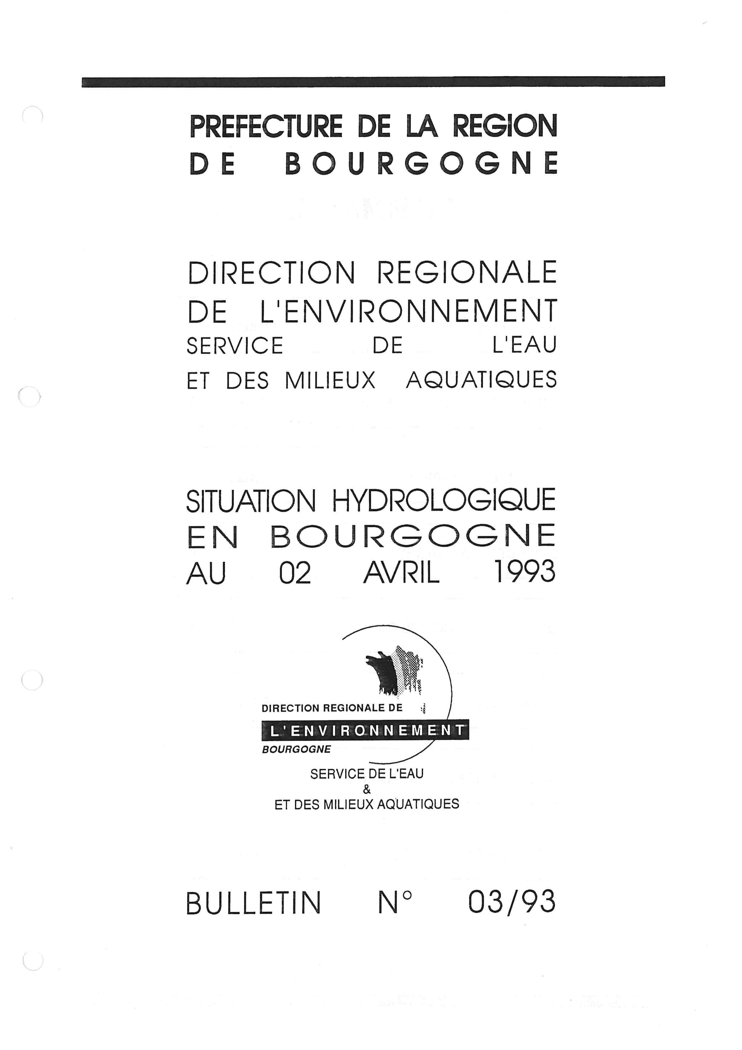 Bulletin hydrologique du mois de mars 1993