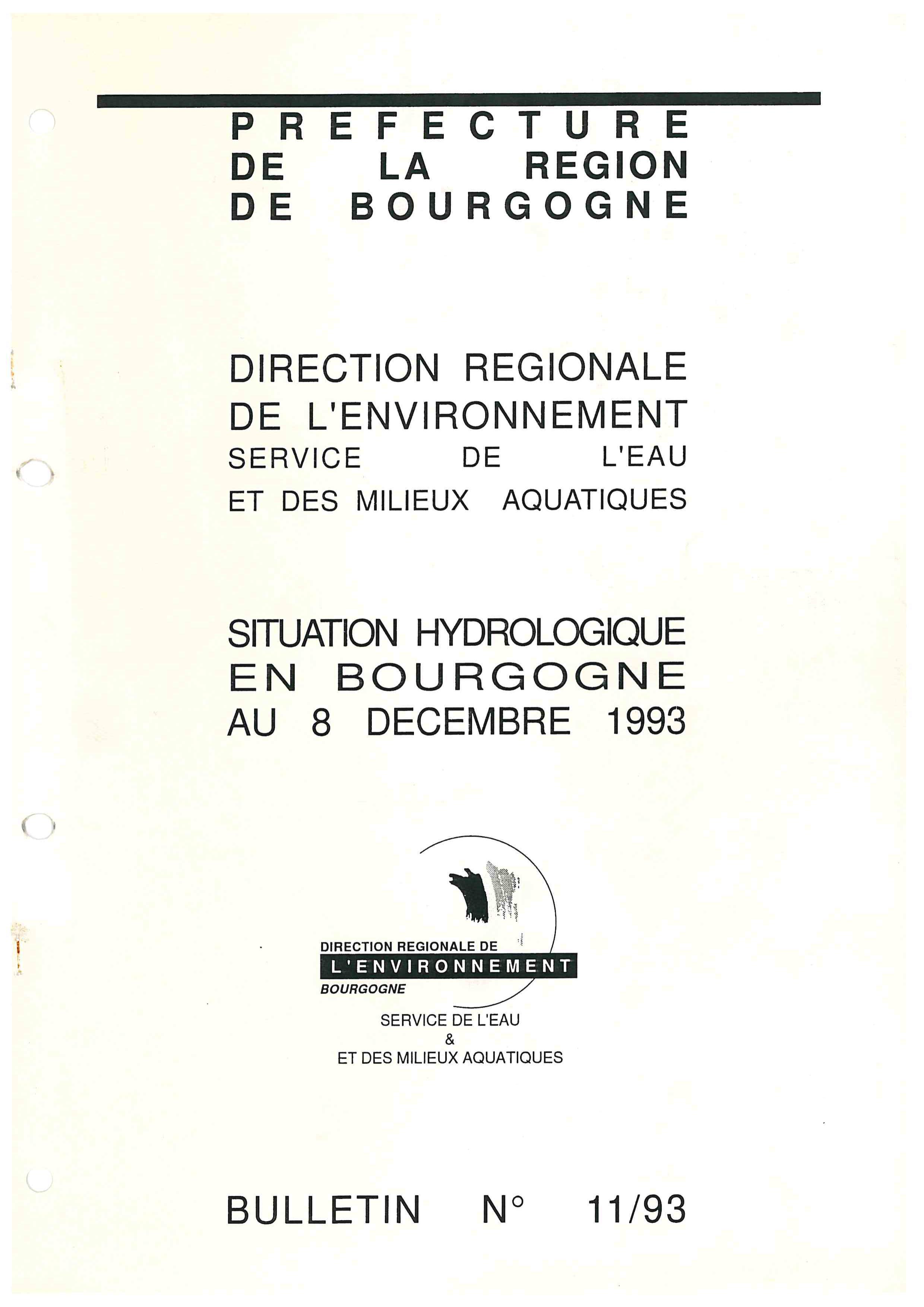 Bulletin hydrologique du mois de décembre 1993