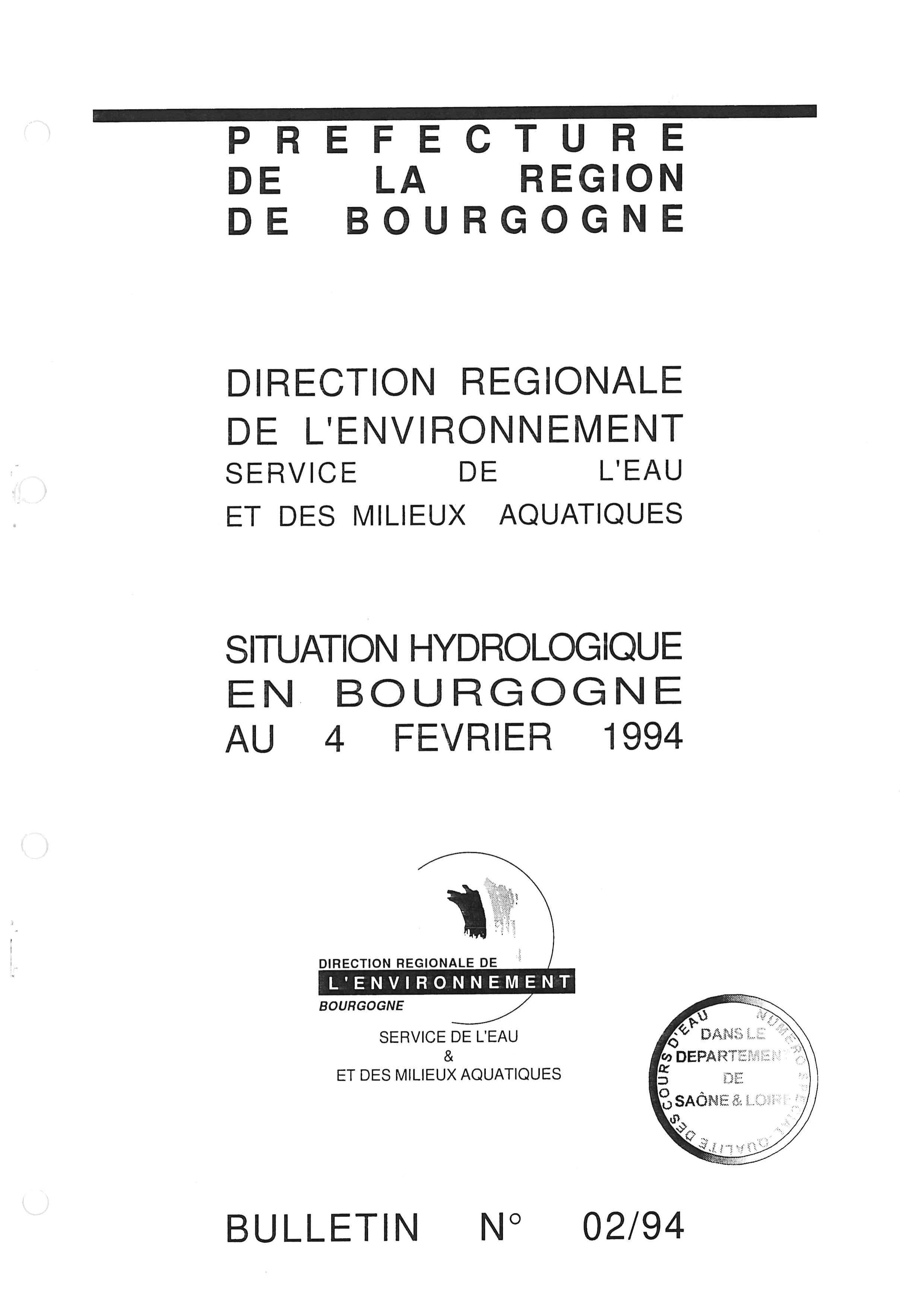 Bulletin hydrologique du mois de janvier 1994