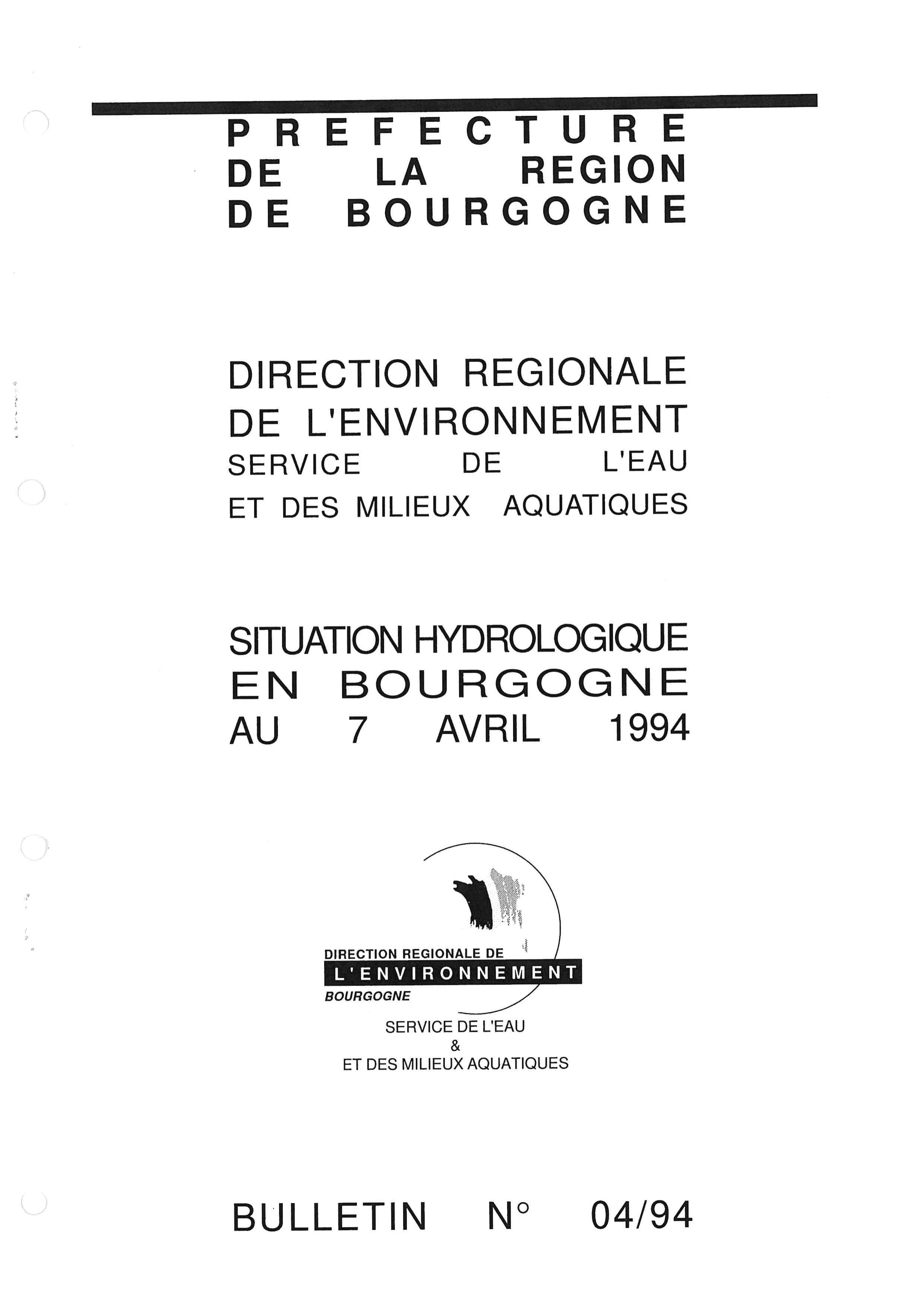 Bulletin hydrologique du mois de mars 1994