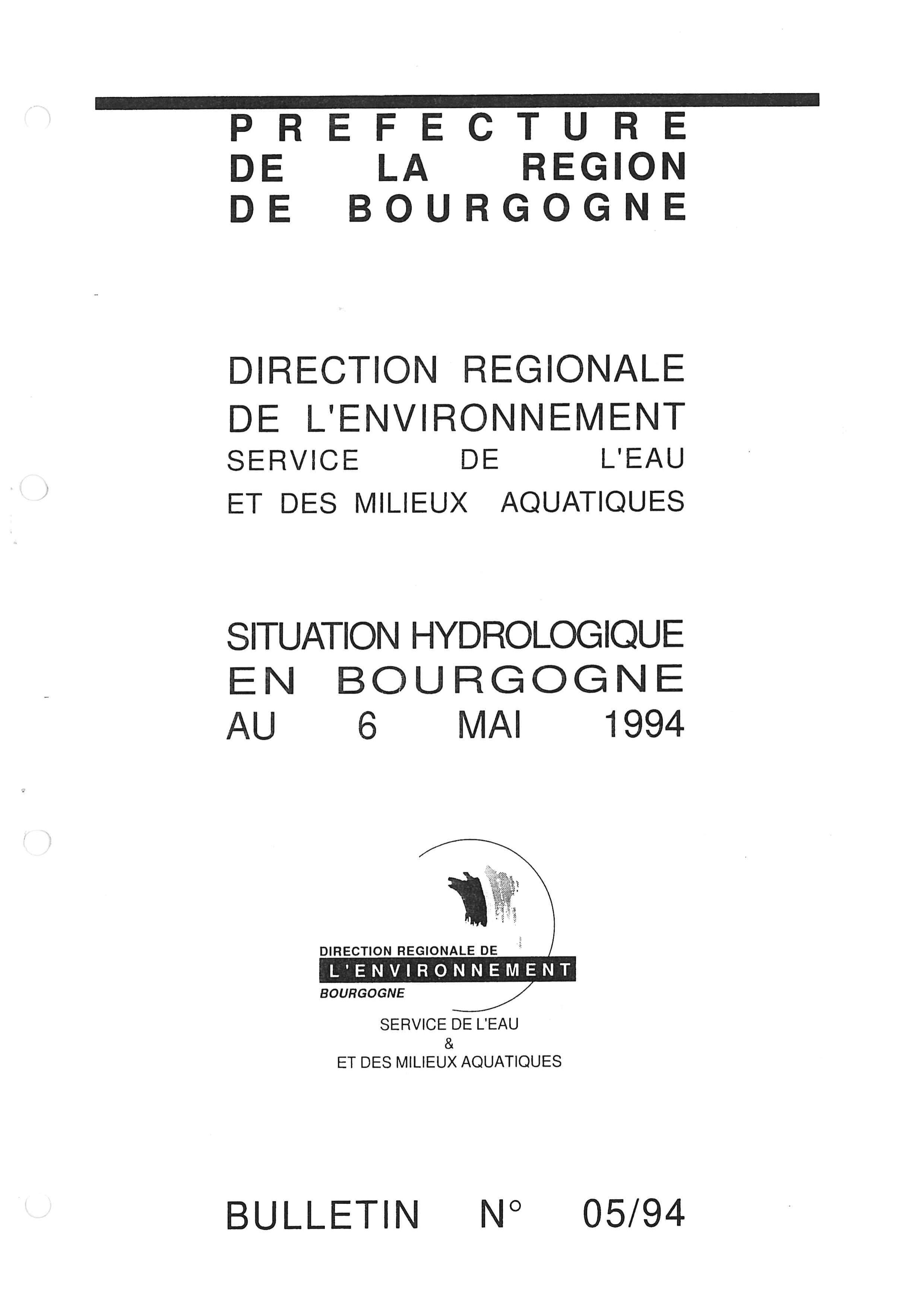 Bulletin hydrologique du mois d'avril 1994