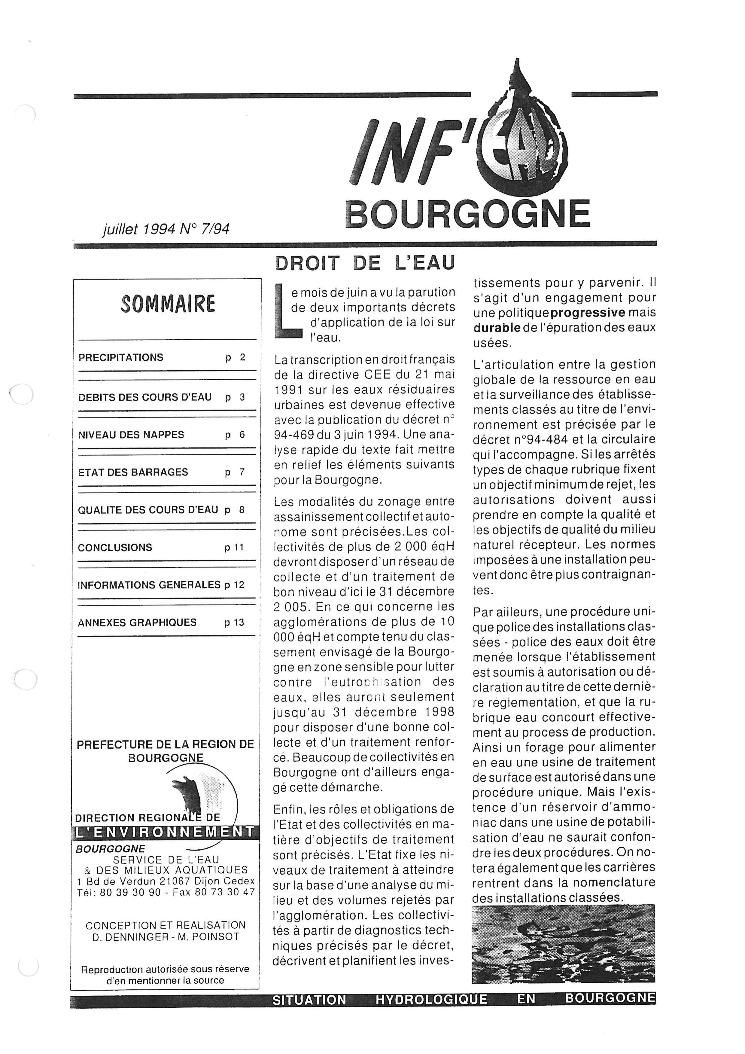 Bulletin hydrologique du mois de juin 1994