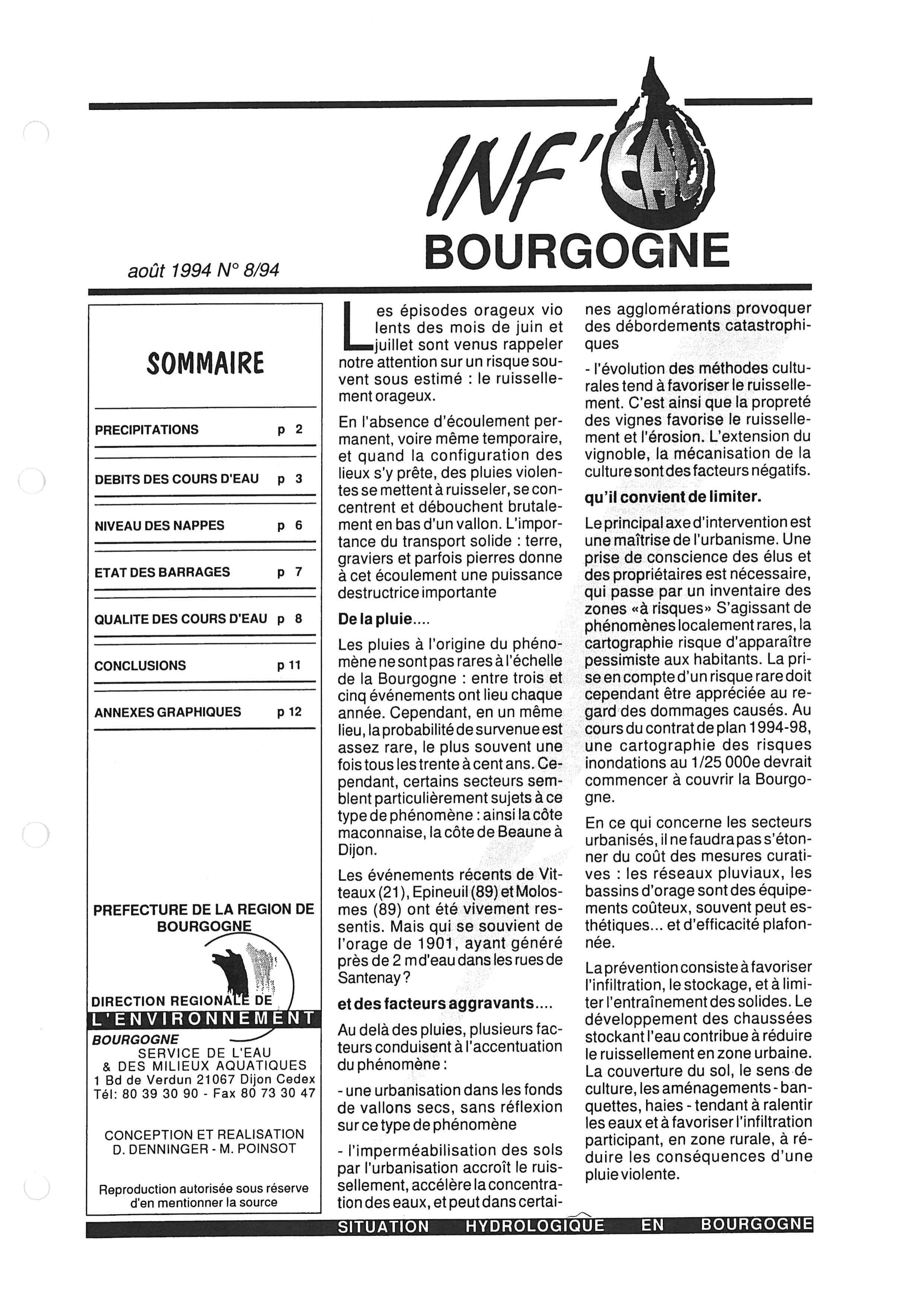 Bulletin hydrologique du mois de juillet 1994