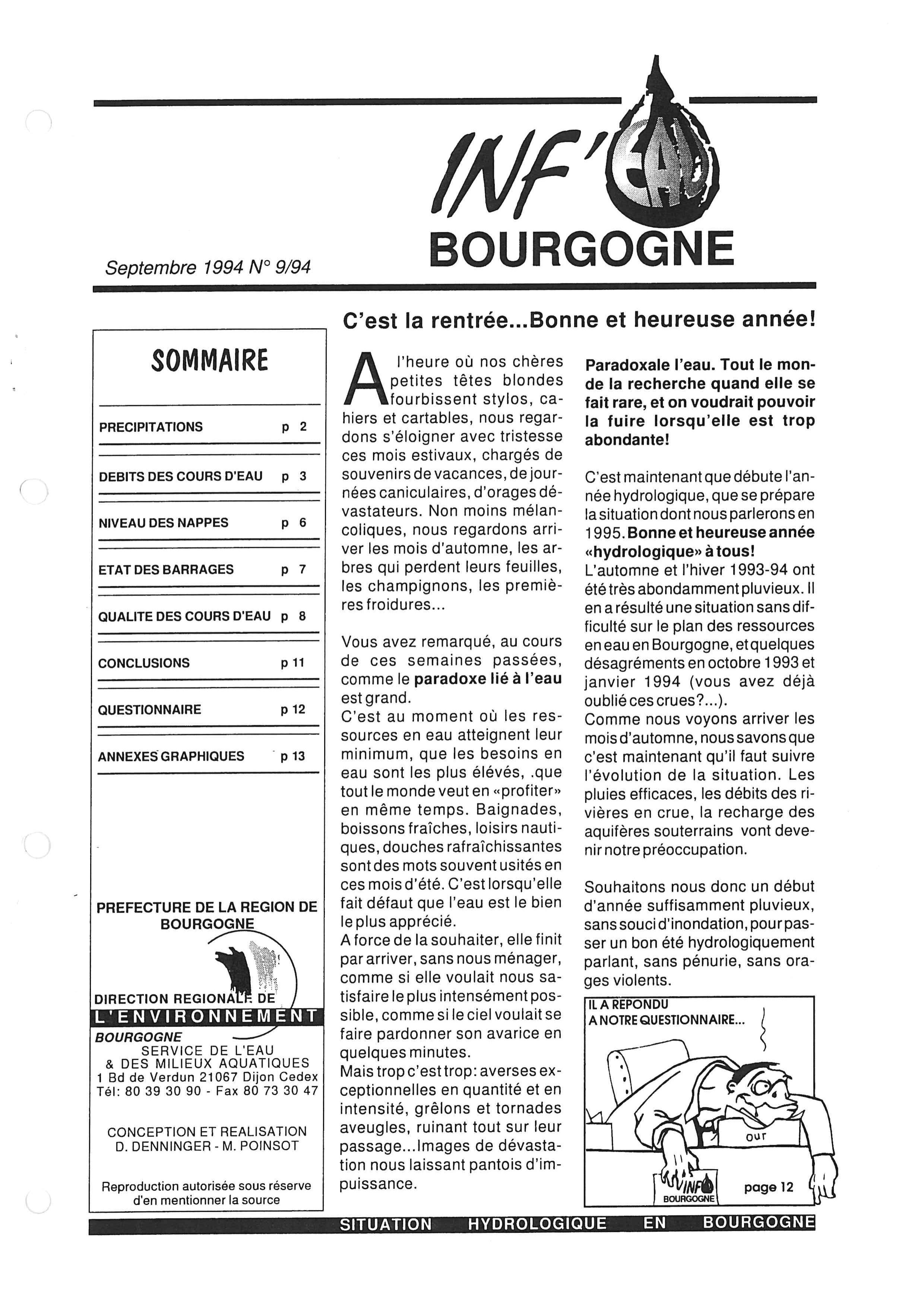 Bulletin hydrologique du mois d'août 1994