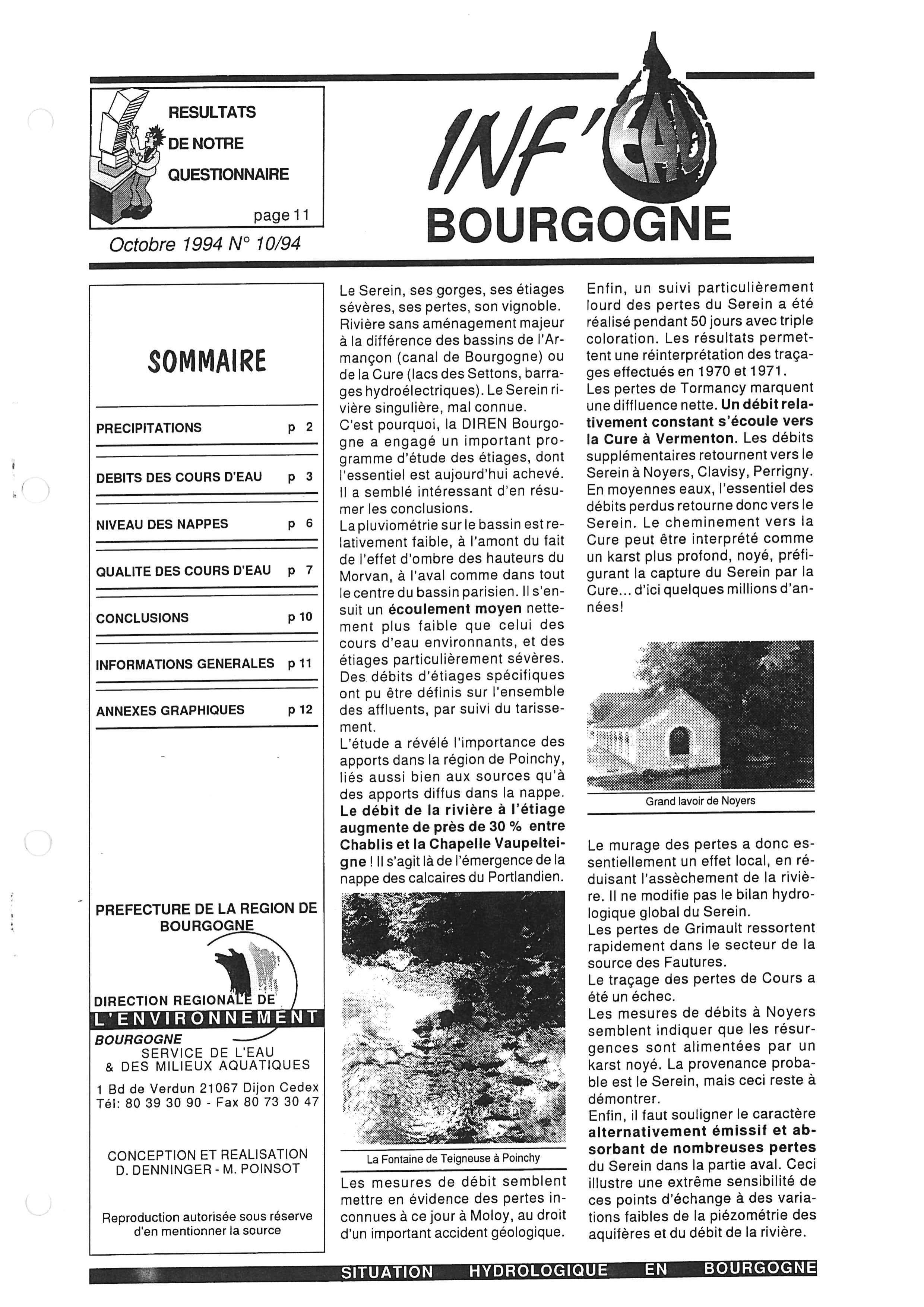 Bulletin hydrologique du mois de septembre 1994