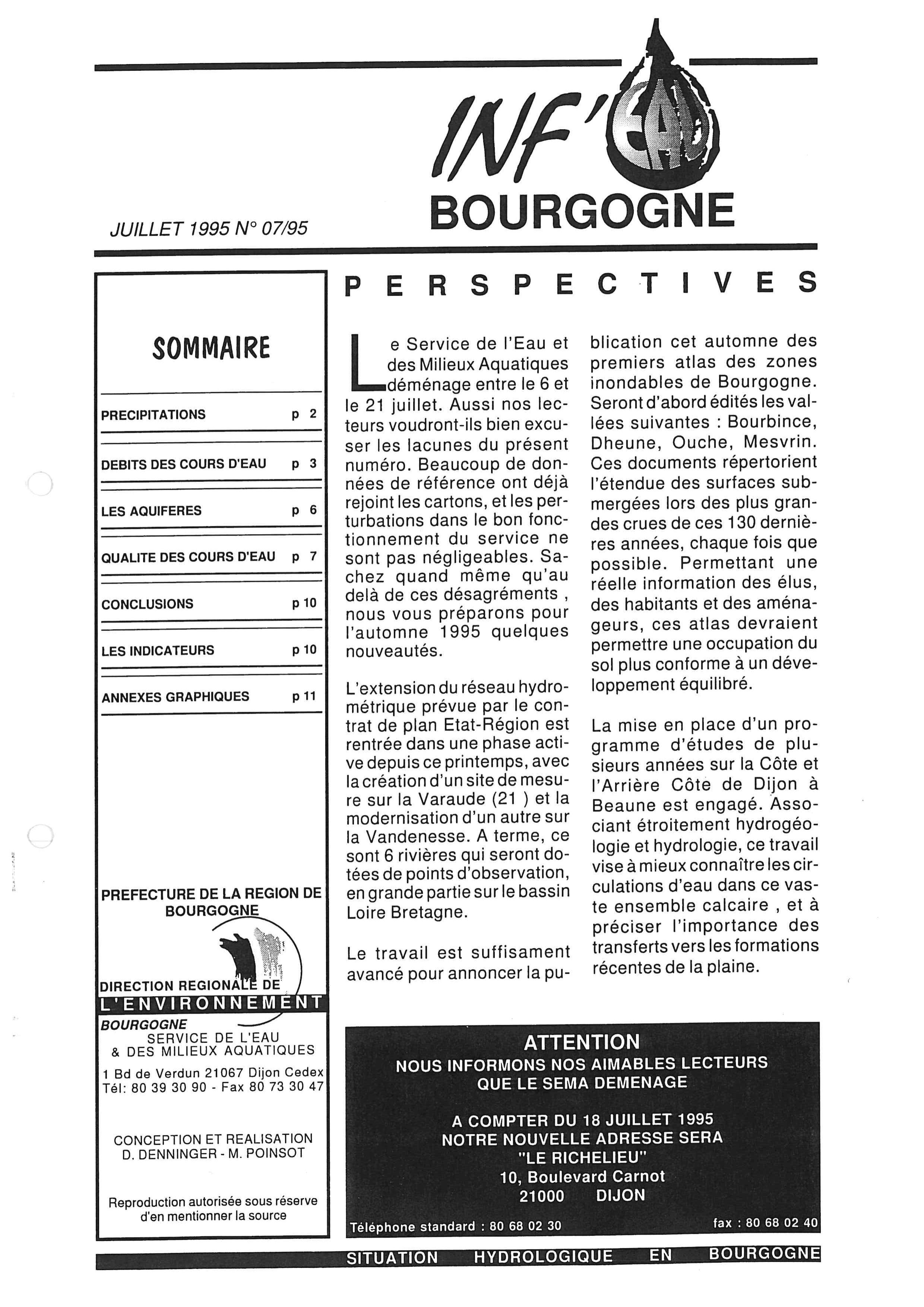 Bulletin hydrologique du mois de juin 1995