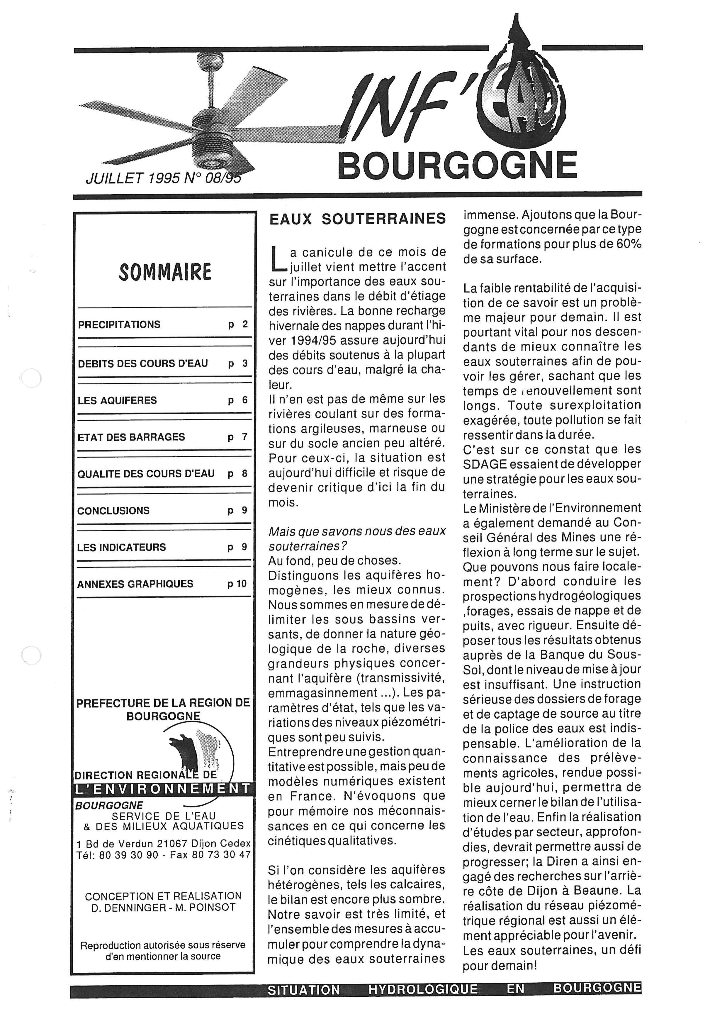 Bulletin hydrologique du mois de juillet 1995