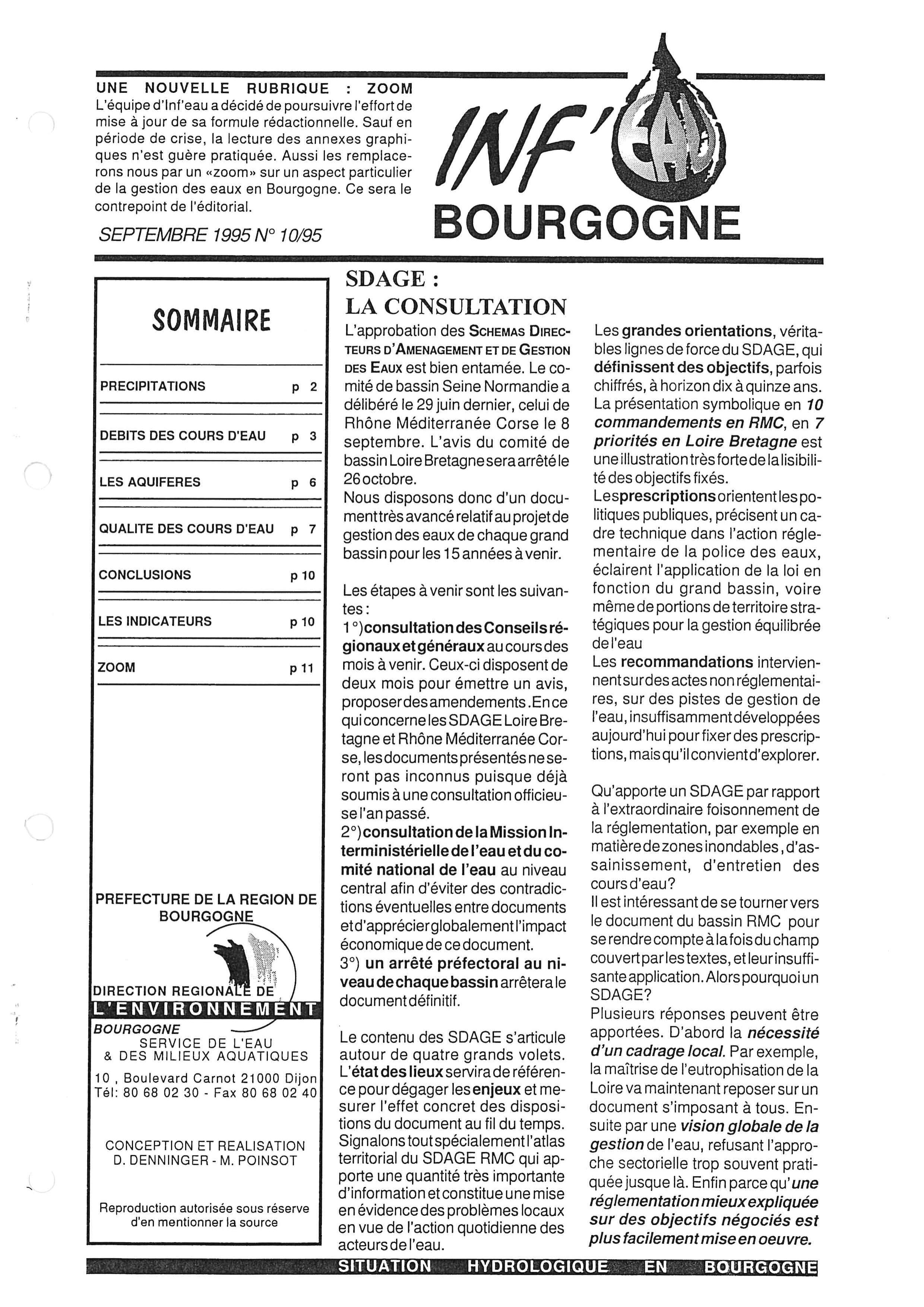 Bulletin hydrologique du mois de septembre 1995