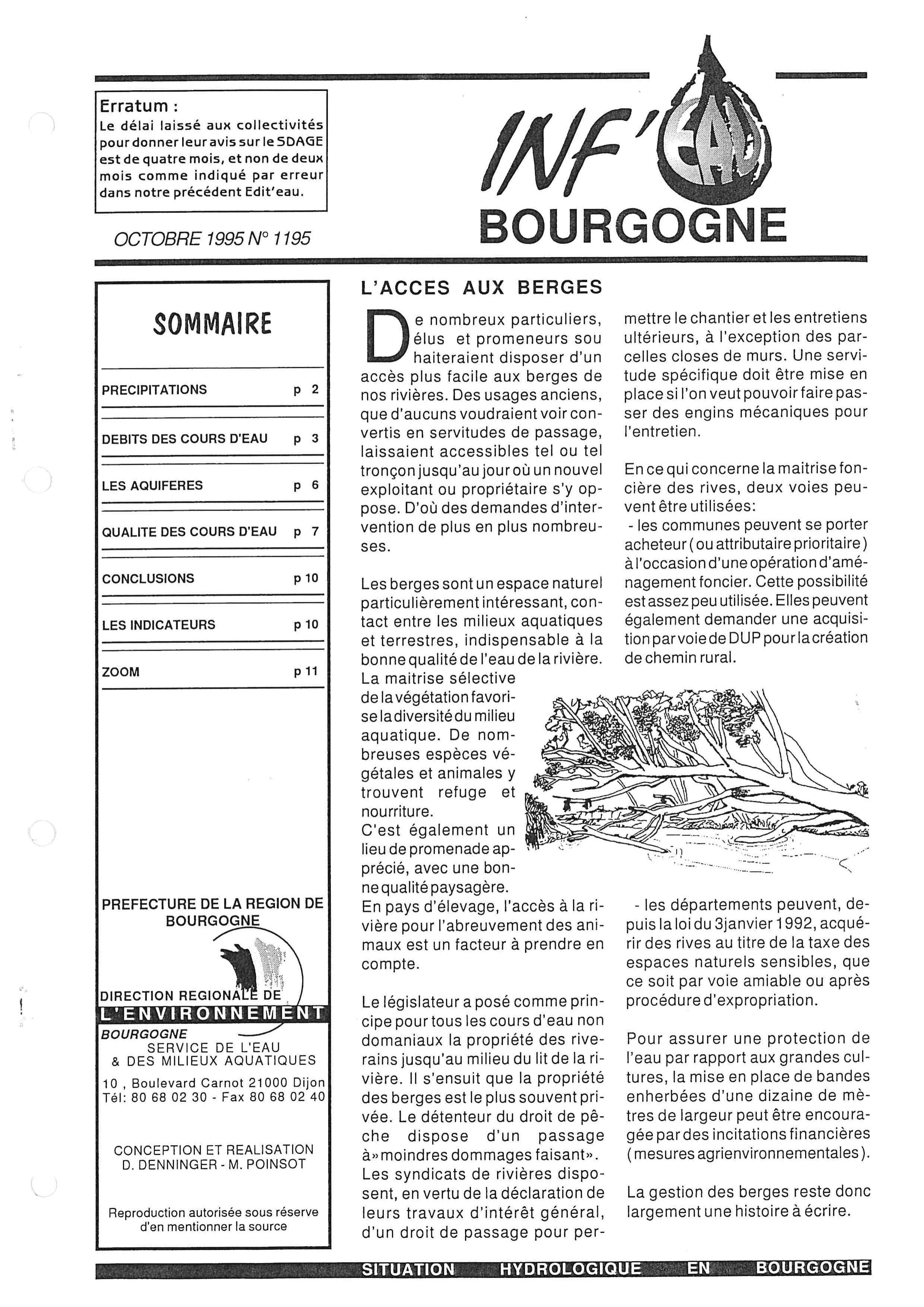 Bulletin hydrologique du mois d'octobre 1995