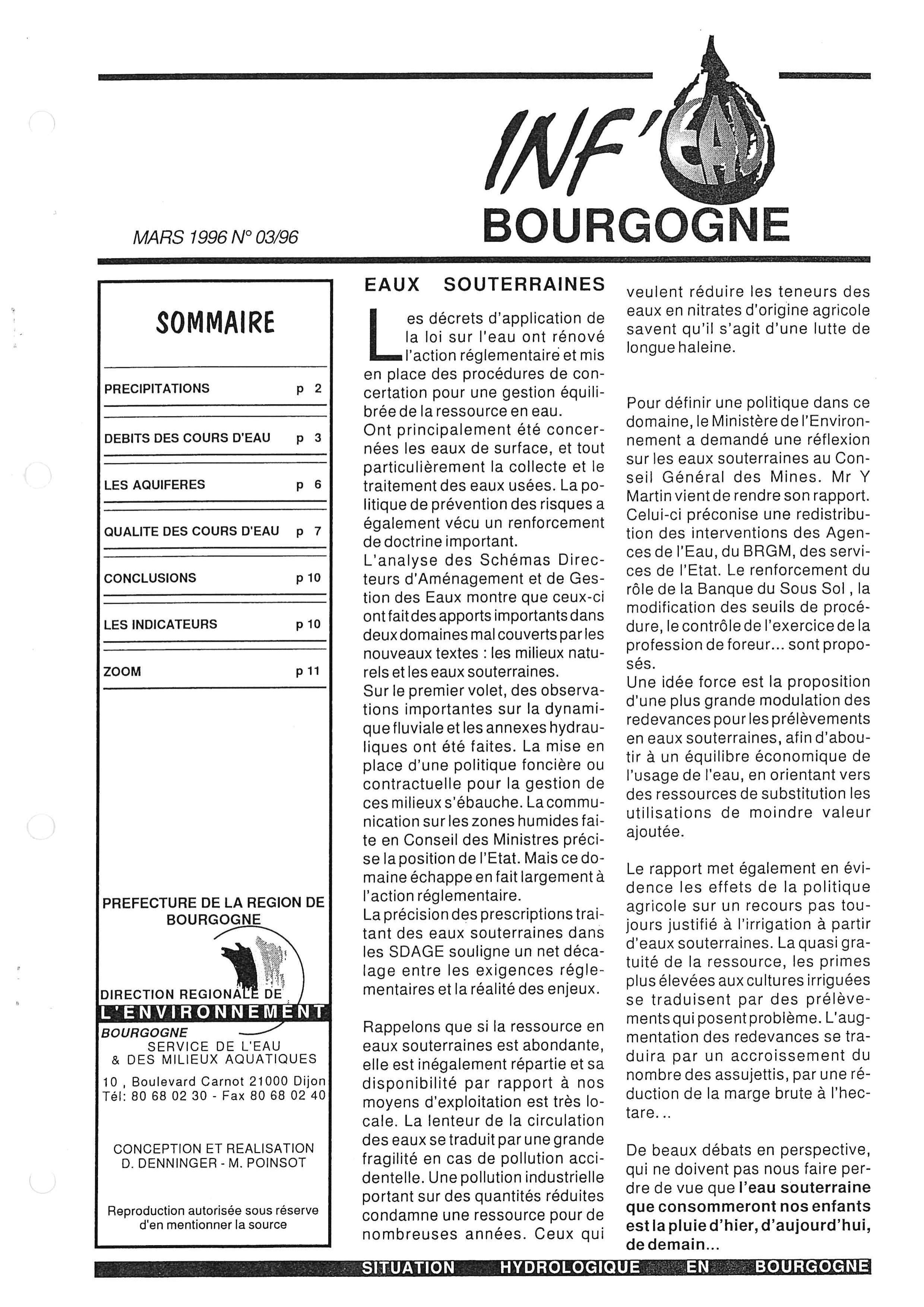 Bulletin hydrologique du mois de février 1996