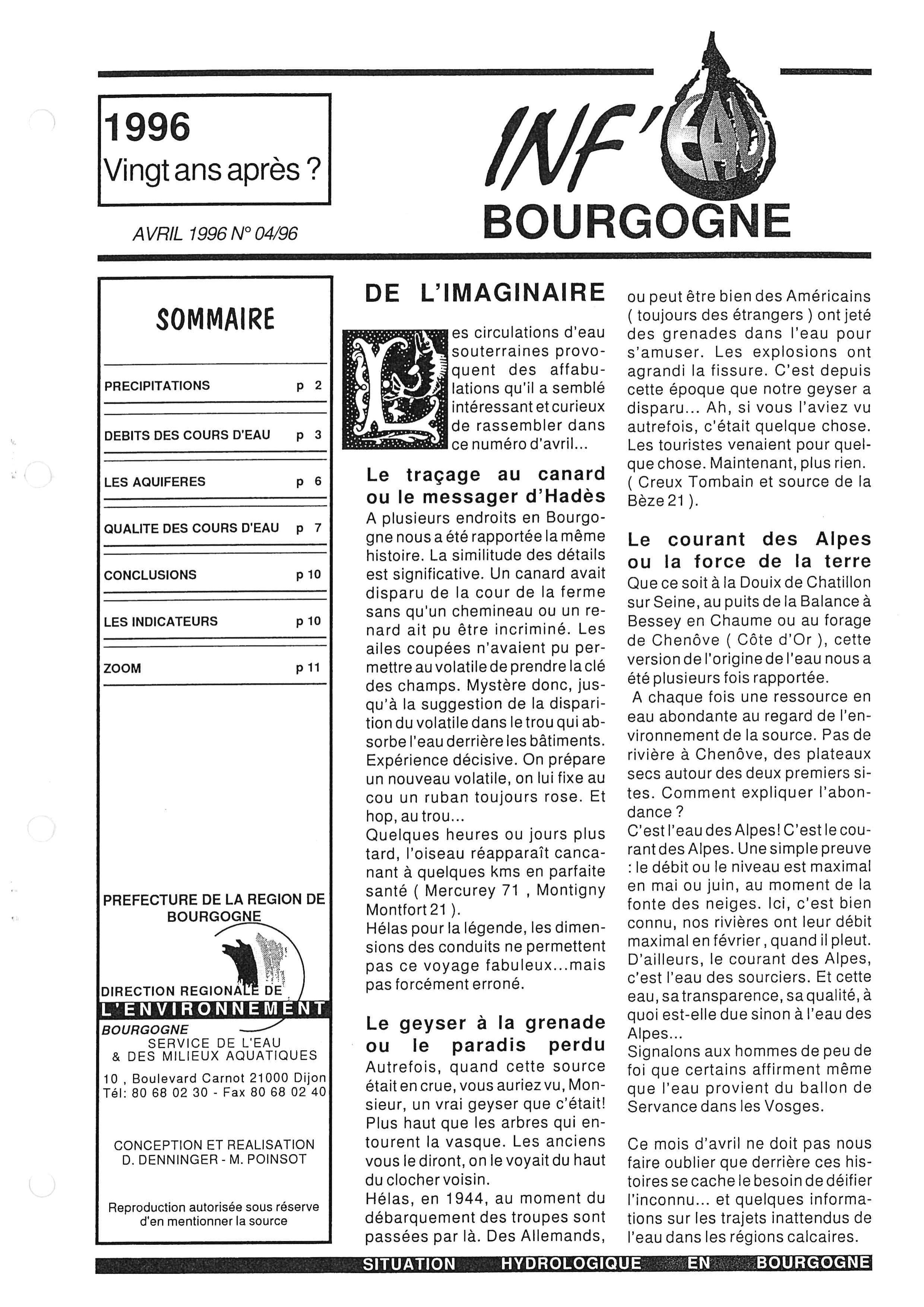 Bulletin hydrologique du mois de mars 1996