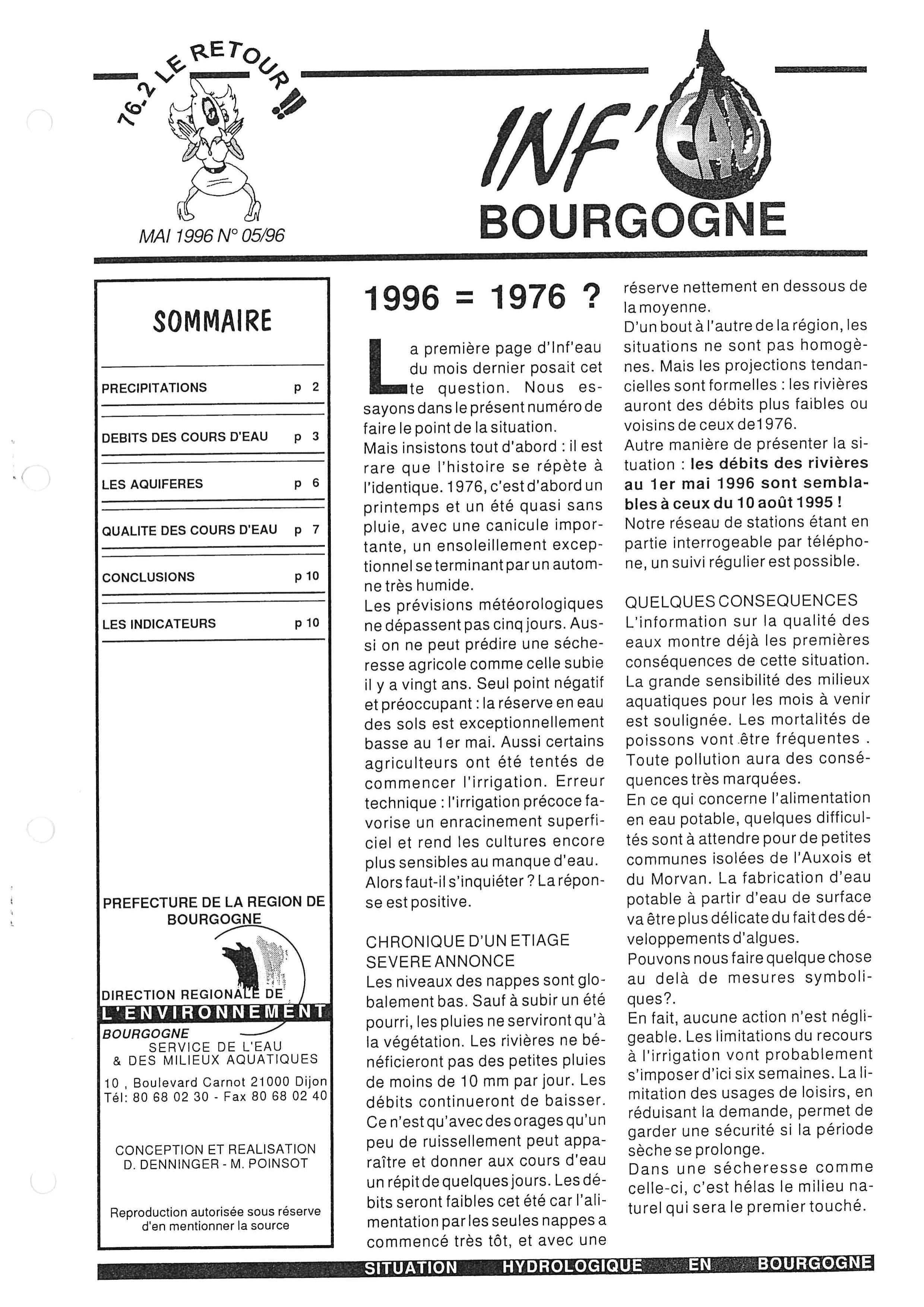Bulletin hydrologique du mois d'avril 1996