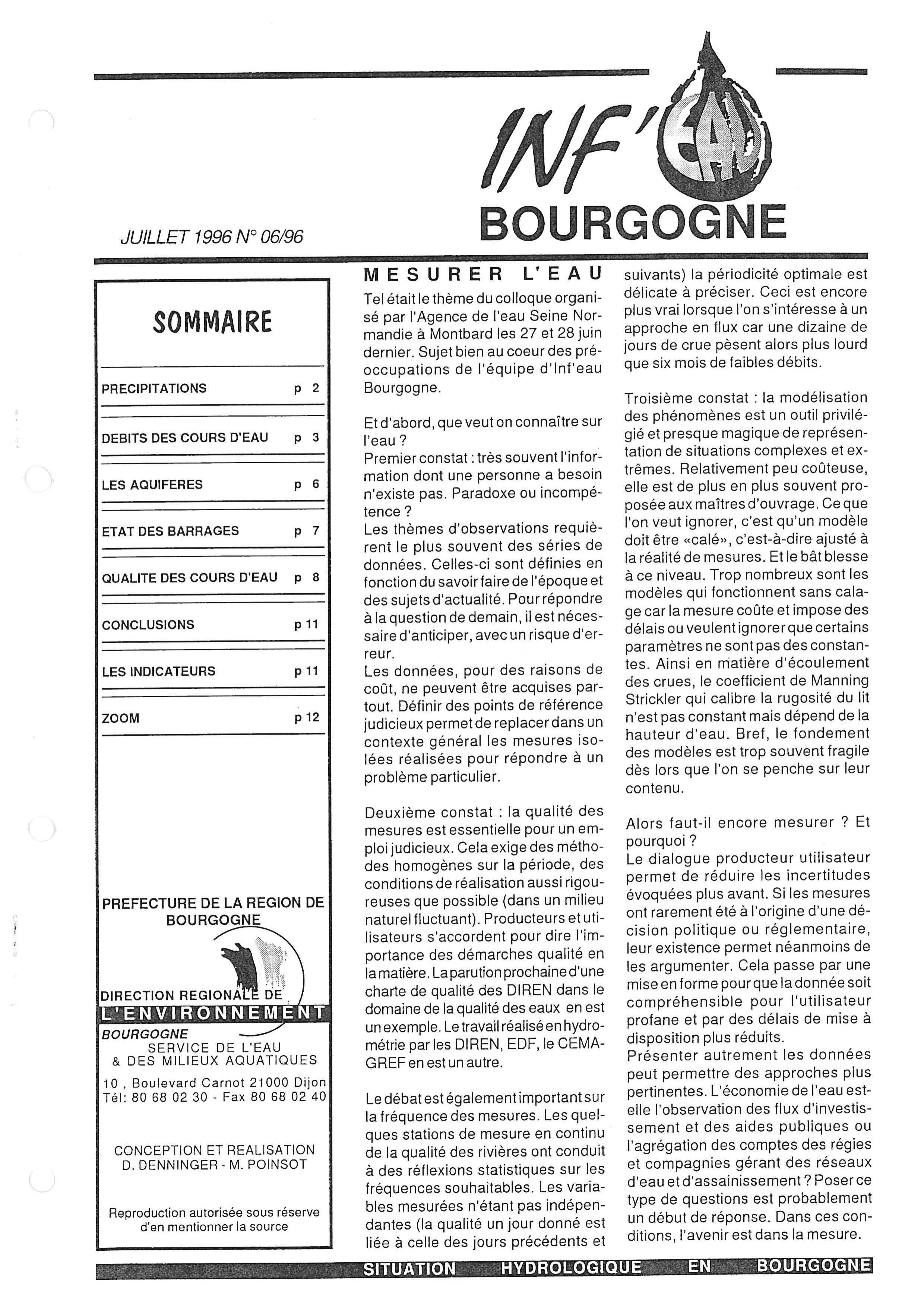 Bulletin hydrologique du mois de juin 1996