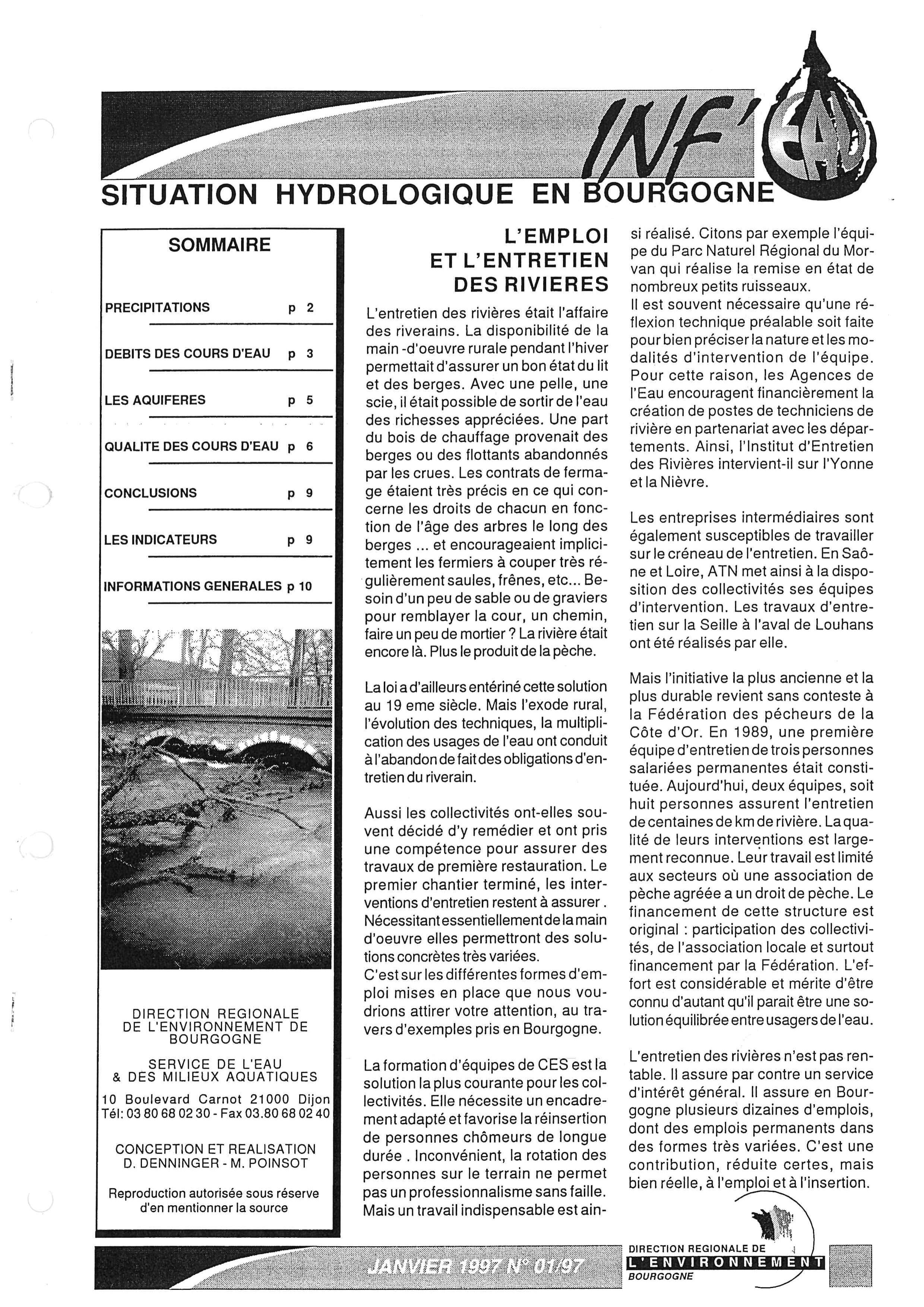 Bulletin hydrologique du mois de janvier 1997
