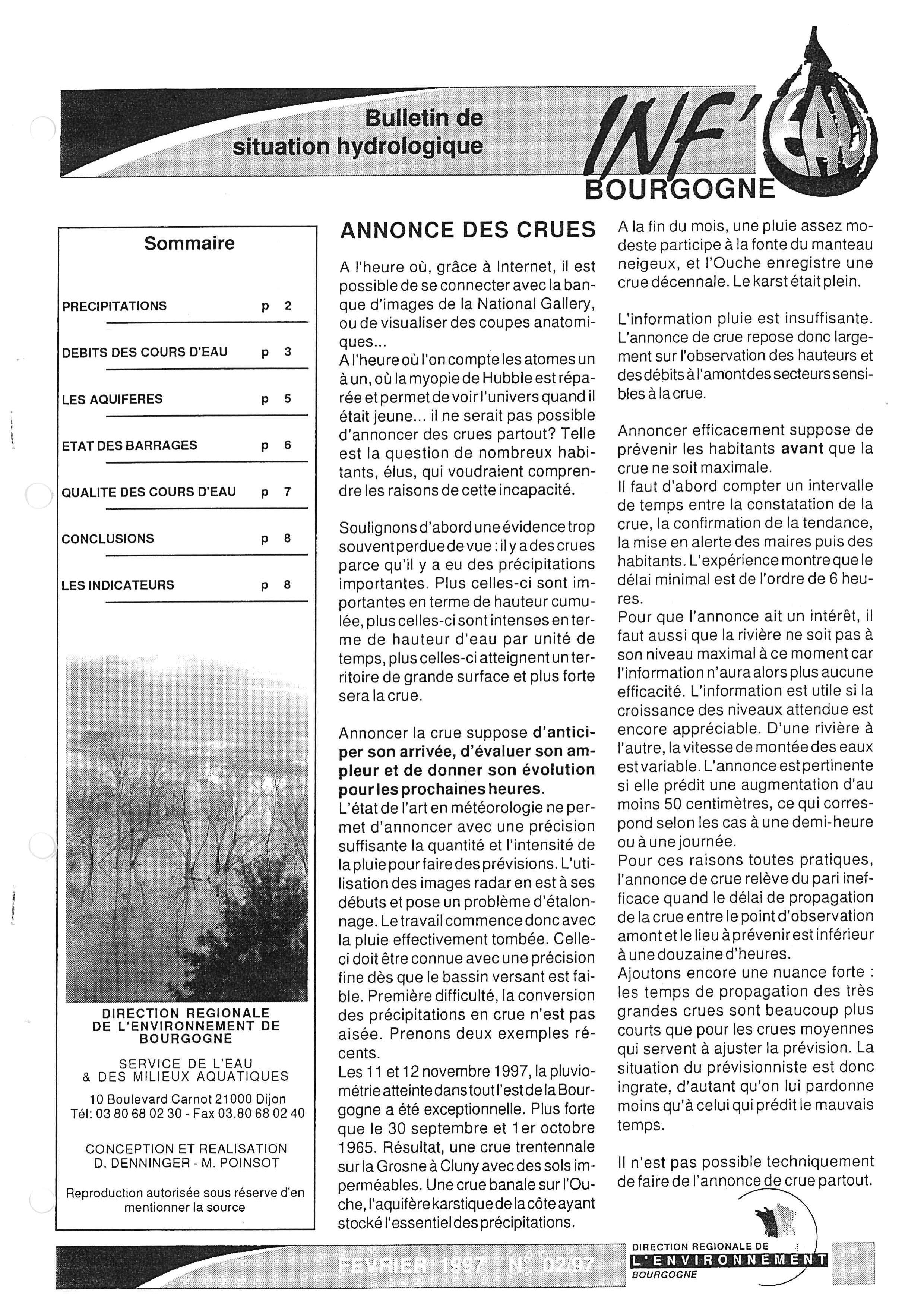 Bulletin hydrologique du mois de février 1997