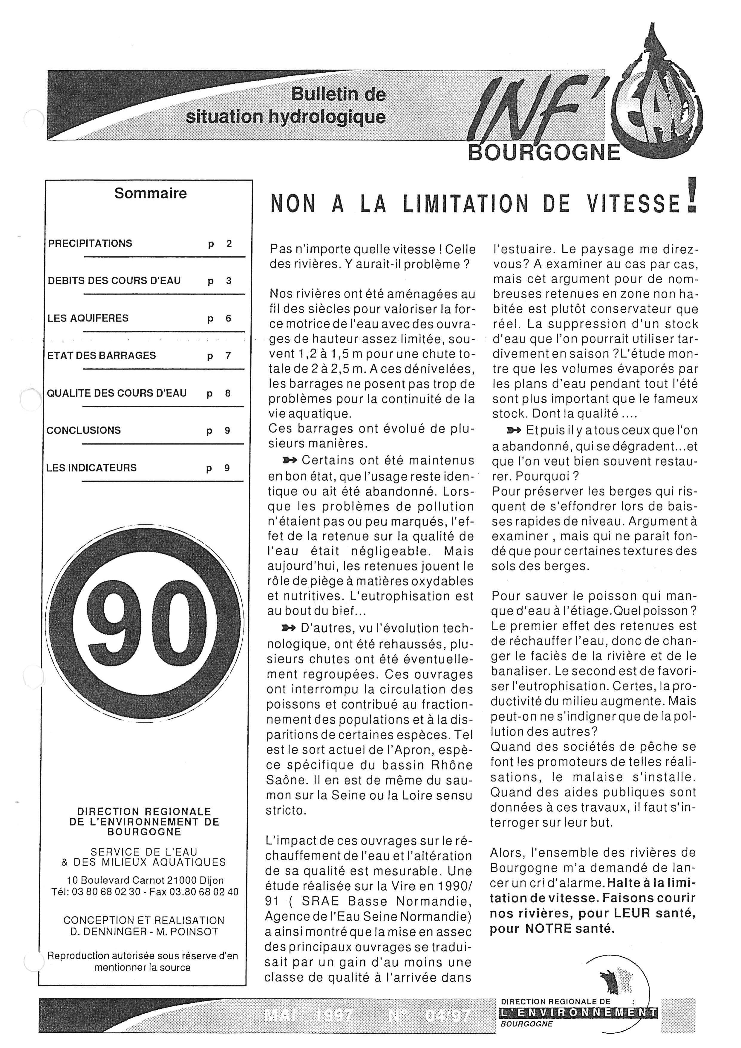 Bulletin hydrologique du mois d'avril 1997