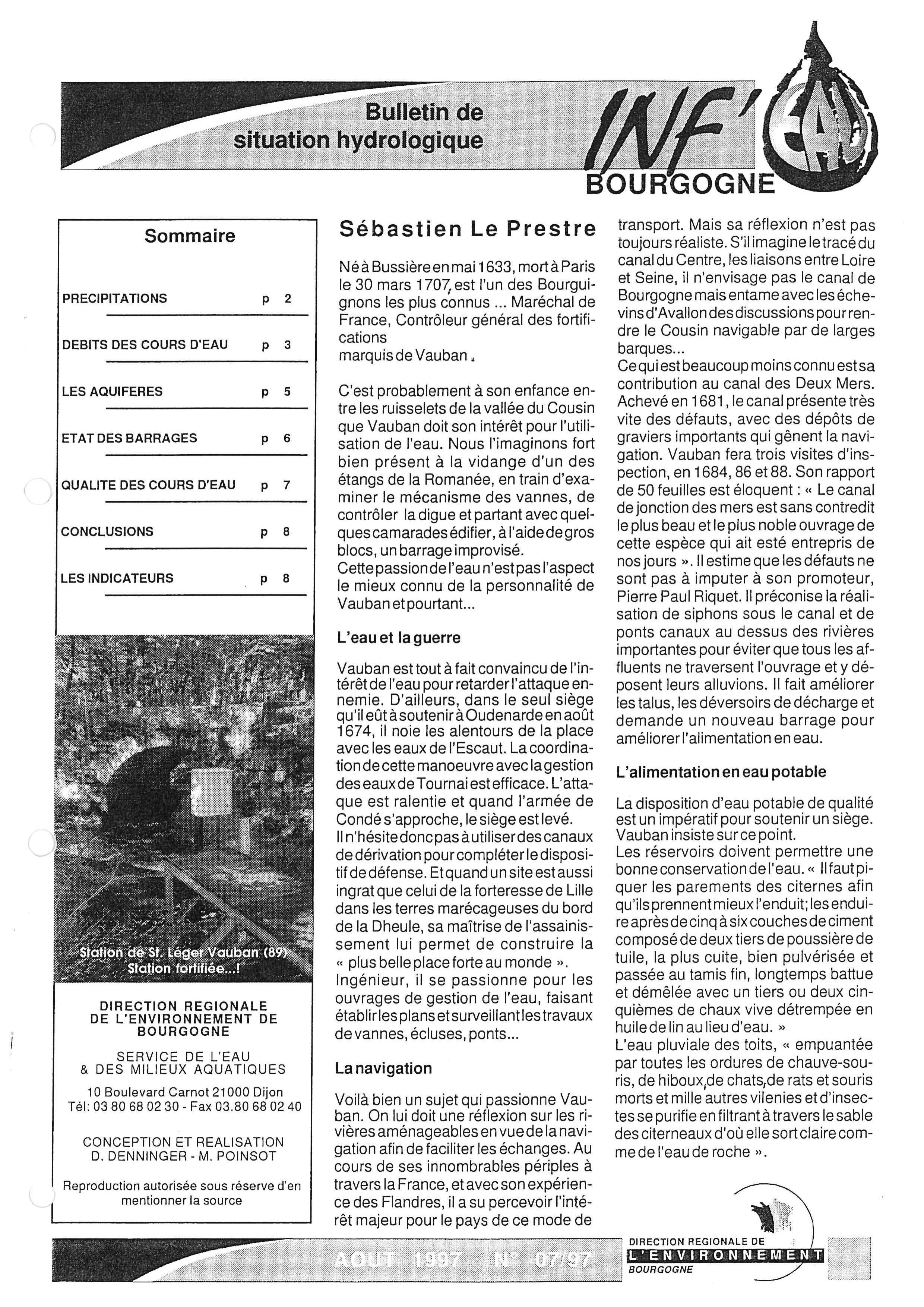 Bulletin hydrologique du mois de juillet 1997