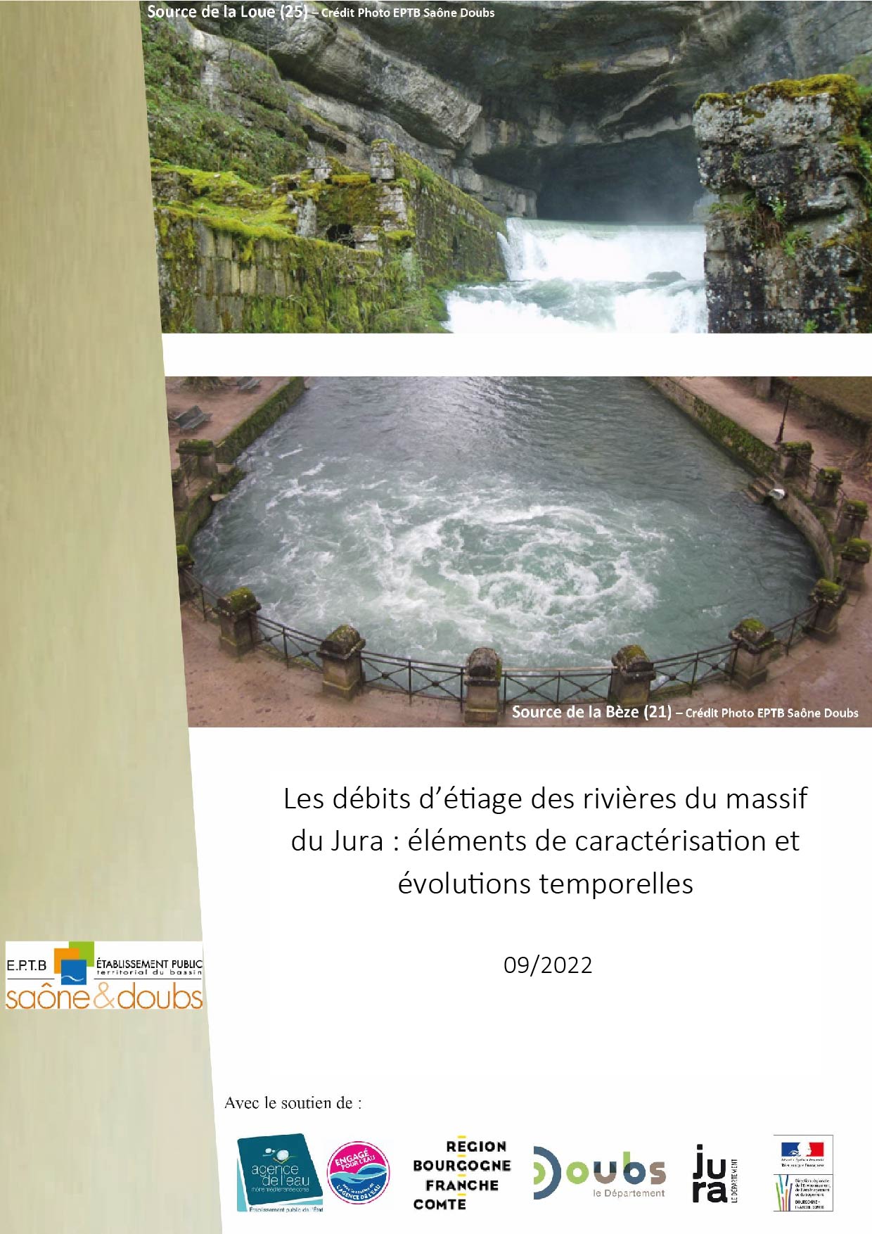 Ce présent document a été réalisé dans le cadre des missions du Pôle Karst (EPTB Saône et Doubs). Son objectif est d’apporter une contribution à la connaissance statistique des débits d’étiage des rivières du massif du Jura dans un contexte marqué par une succession remarquable d’épisodes de basses eaux (2018,2020 et 2022).