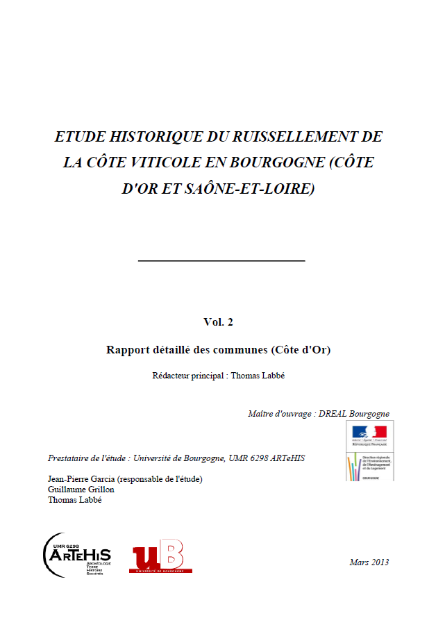 Etude historique du ruissellement de la côte viticole en Bourgogne (21 et 71) - Volume 2: Rapport détaillé des communes (21)