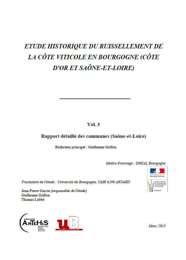 Etude historique du ruissellement de la côte viticole en Bourgogne (21 et 71) - Volume 3: Rapport détaillé des communes (71)