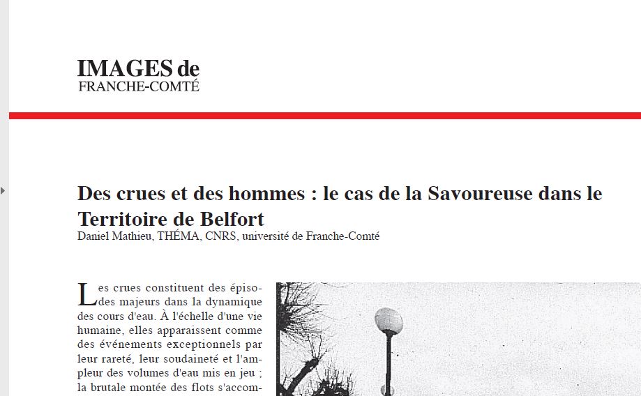 Un article sur les crues de la Savoureuse à Belfort, plus particulièrement sur la crue exceptionnelle de février 1990.