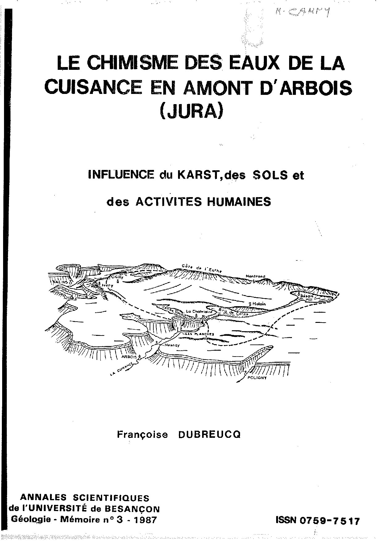 Annales scientifiques de l'Université de Besançon. Géologie. Mémoire n°3 - 1987.